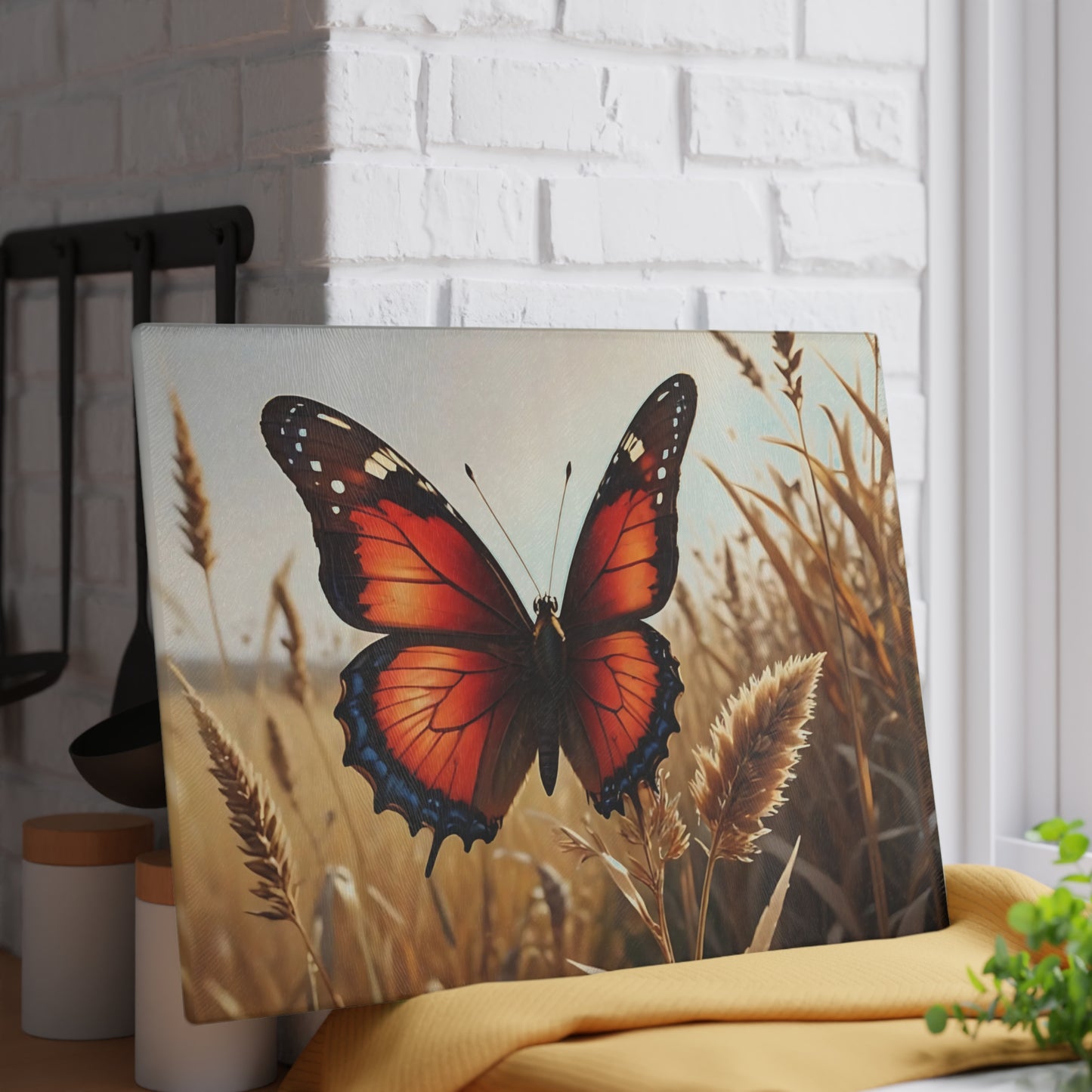 Hermosa tabla de cortar de vidrio con forma de mariposa, decoración de mariposas, tabla de cortar, decoración de cocina, arte de cocina, tabla para servir, regalo de pavo real, regalo de mariposa, tabla de cortar floral