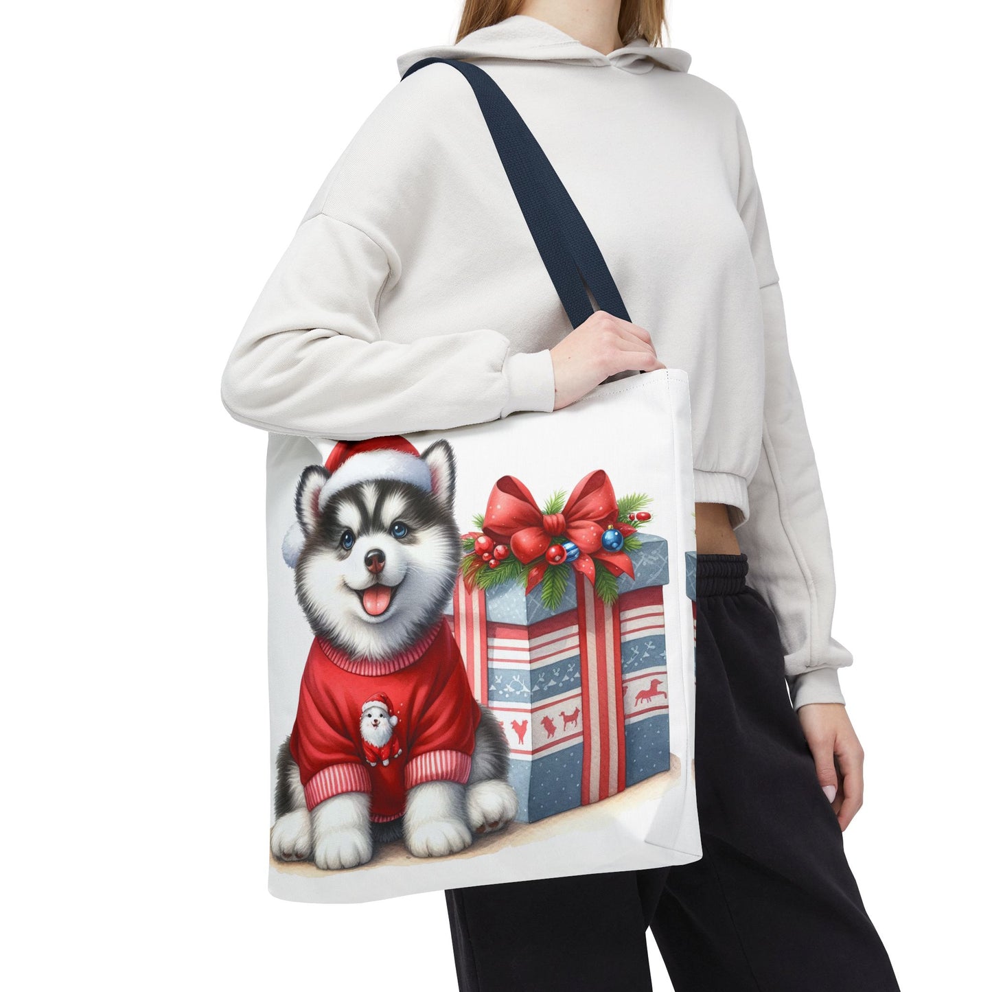 ๐ Christmas Husky Tote Bag โ Festive Pup & Holiday Cheer in Every Carry ๐