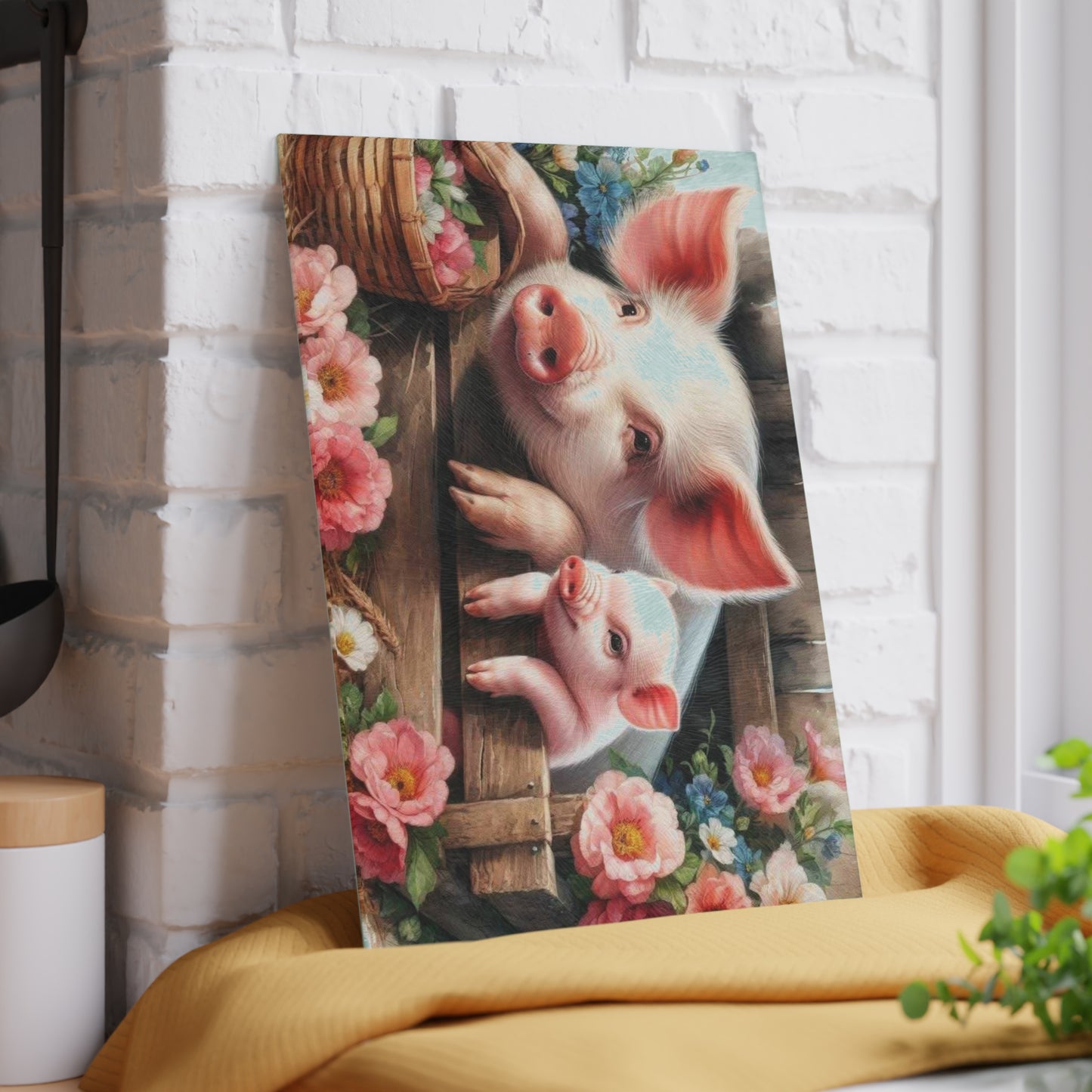 Tabla de cortar de vidrio templado para mamá y cerdito