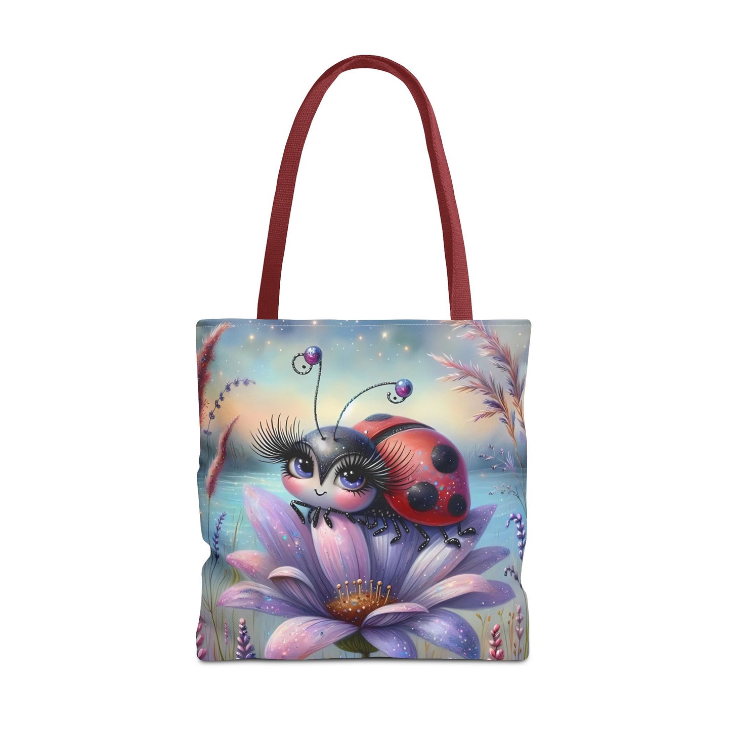 🐞 Mariquita sobre una flor junto al lago – Bolsa de tela inspirada en la naturaleza