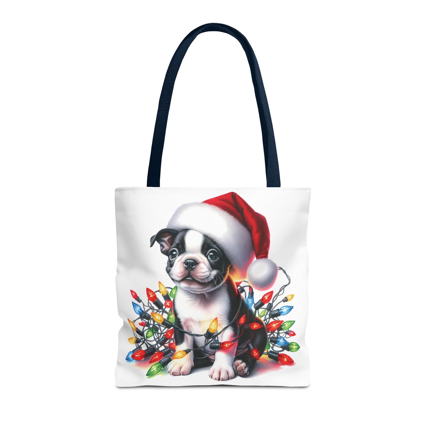 👜 Boston Terrier Christmas Lights Tote Bag – Holiday Sparkle Meets Puppy Love 🎄