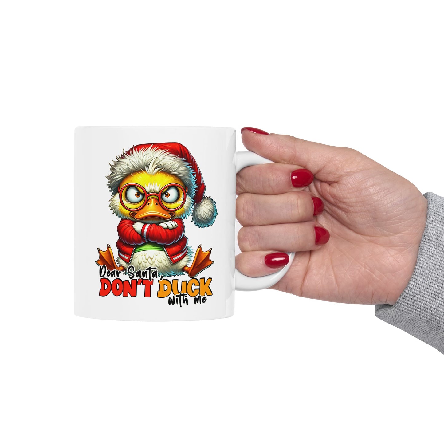 Querido Santa, no te agaches conmigo: divertida taza navideña con forma de pato para los espíritus navideños más atrevidos.