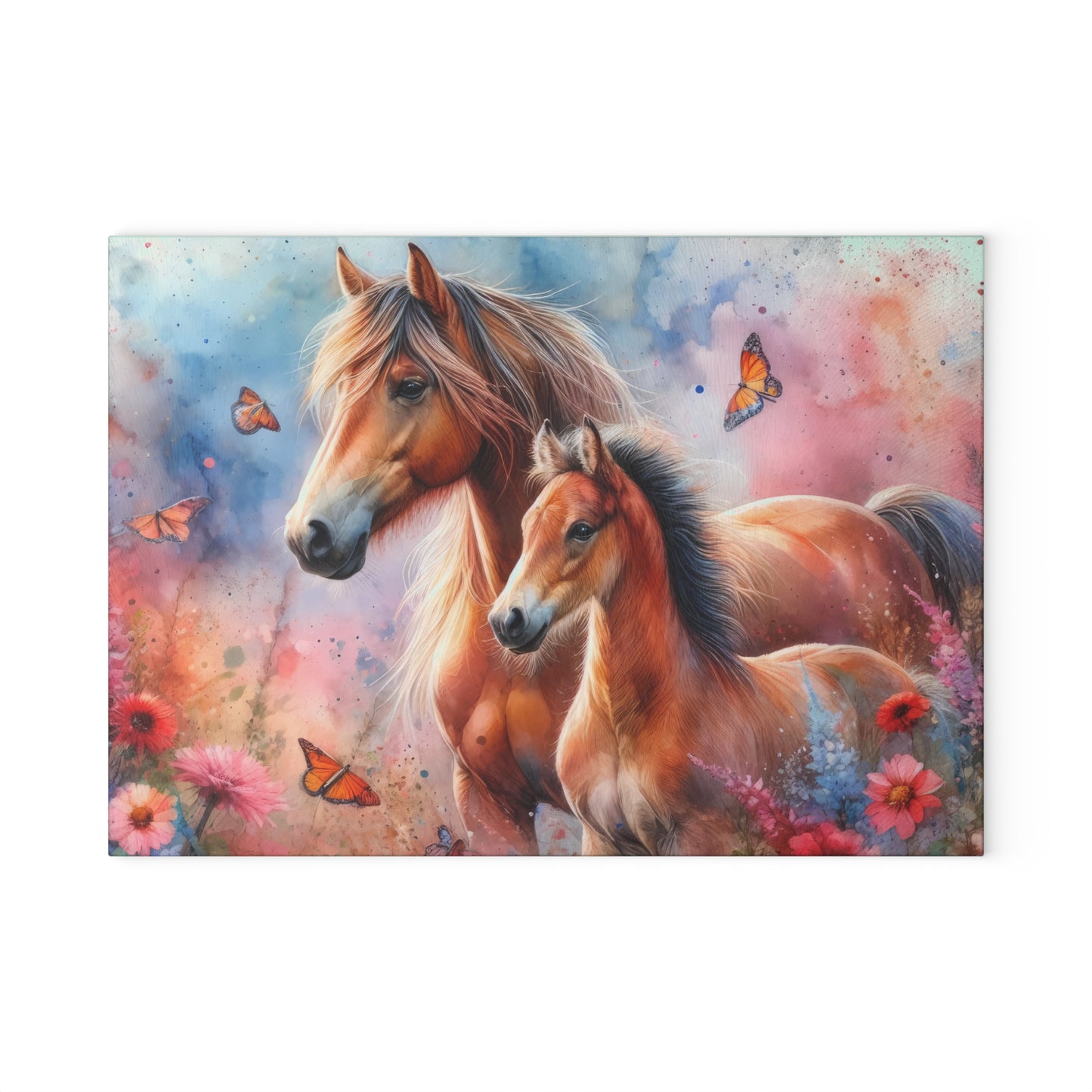 🐴🌸 Mother & Foal Floral Cutting Board – Wild Beauty Meets Heartfelt Country Charm