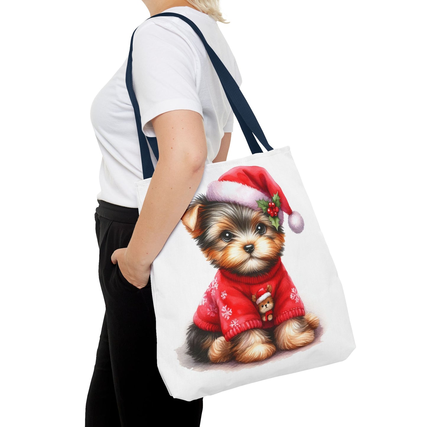 ๐ Santa Yorkie Christmas Tote Bag โ Holiday Cheer in Every Stitch ๐พ