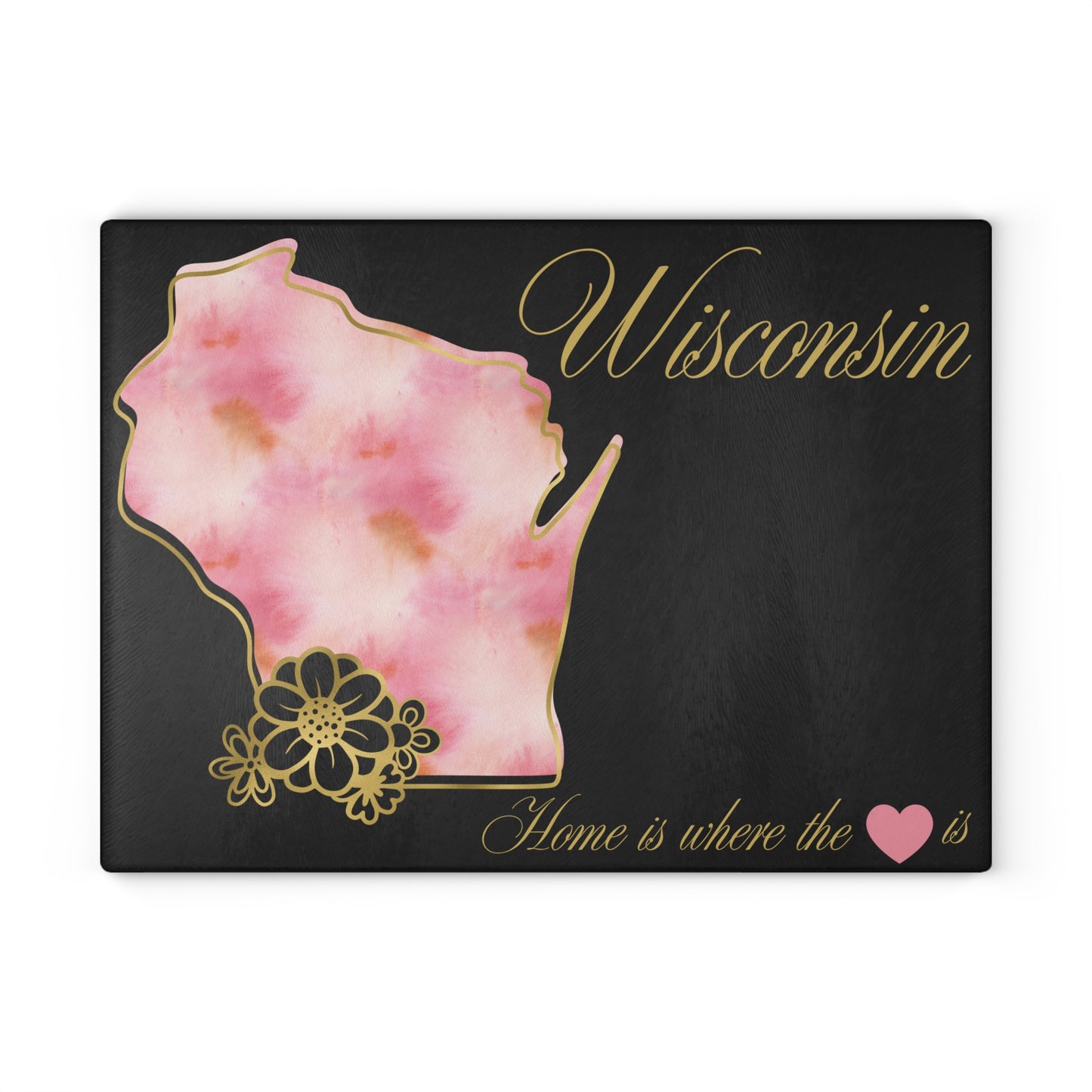 🌸 Wisconsin Floral State Cutting Board – Pink Blossoms & Hometown Charm 🌸