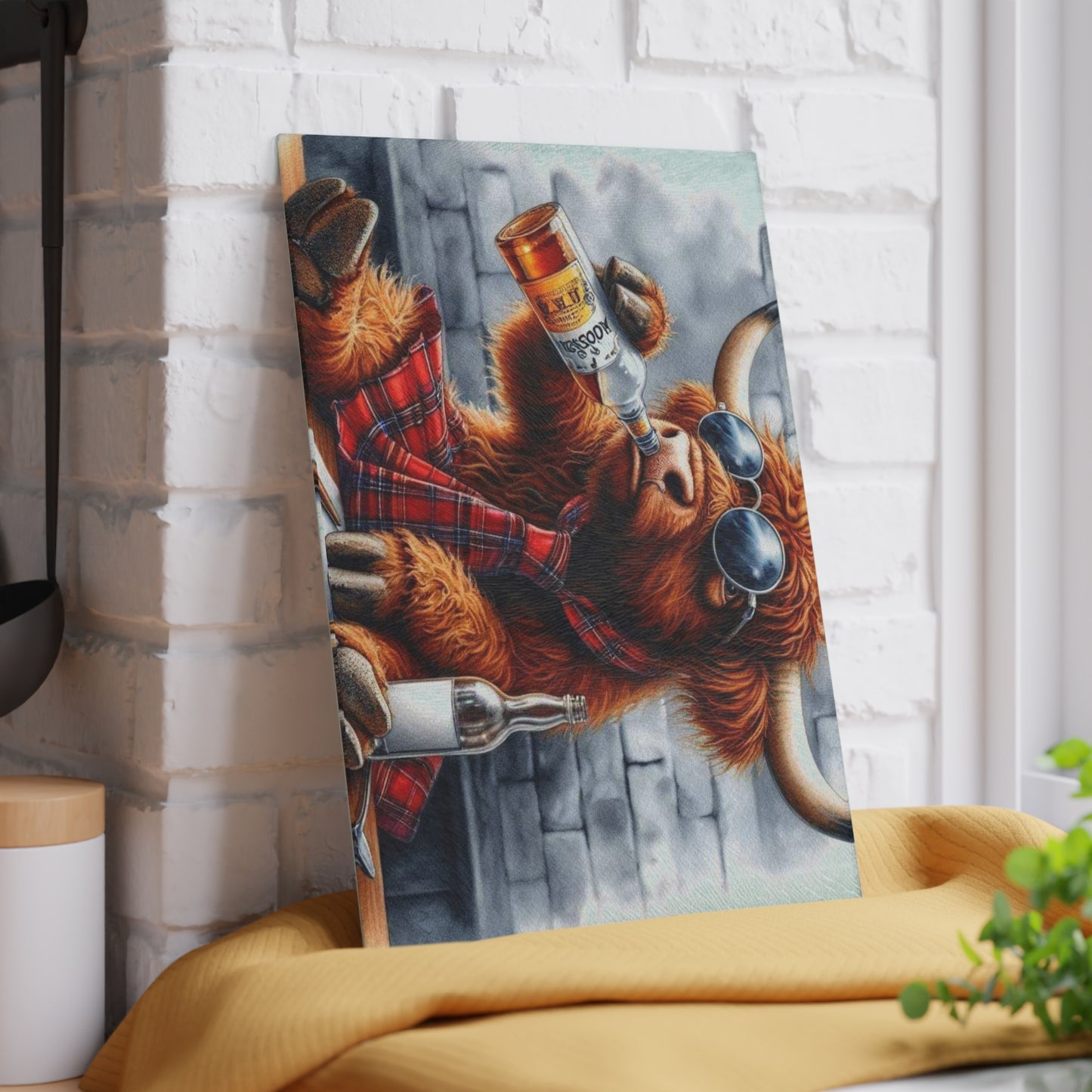 Tabla de cortar de vaca de las Tierras Altas, tabla de cortar de vidrio templado, tabla de charcutería, tabla de cortar, regalo de inauguración de la casa, tabla de cortar personalizada