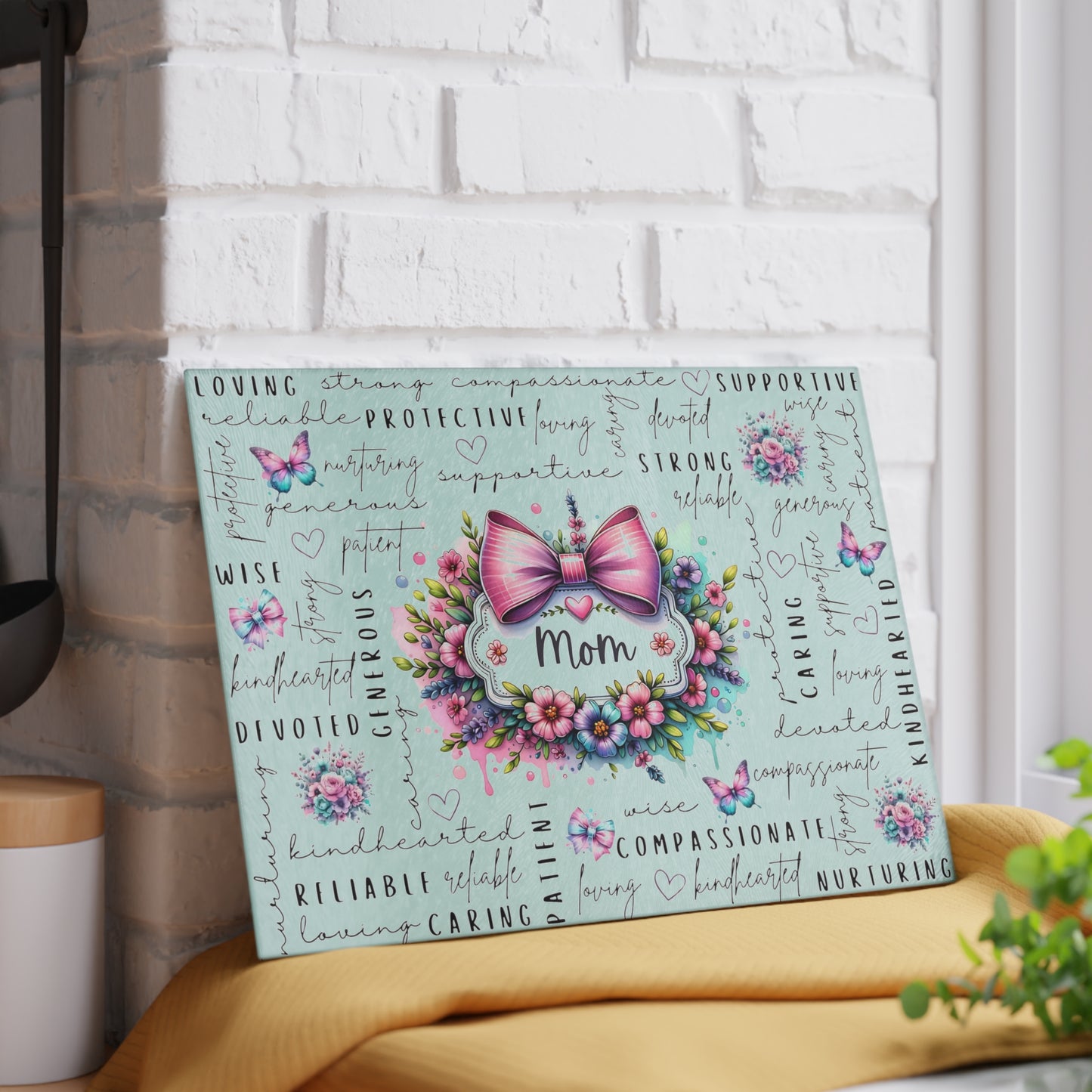 🐾🌸 Mom Pink Bow Floral Cutting Board – Elegant Gift of Love for the Heart of the Home 💕🌼