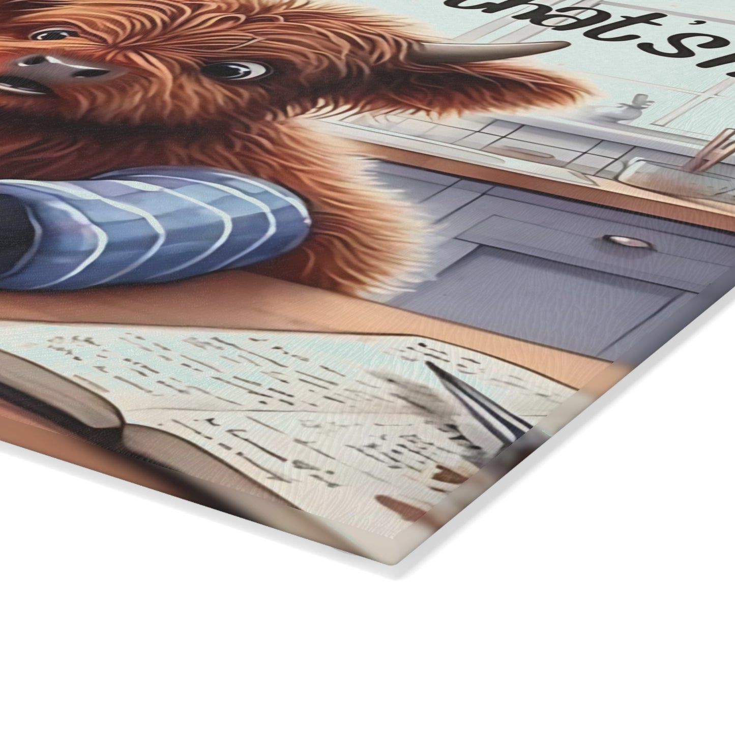 ¡Qué rico! – Tabla de cortar con diseño de vaca de las Highlands