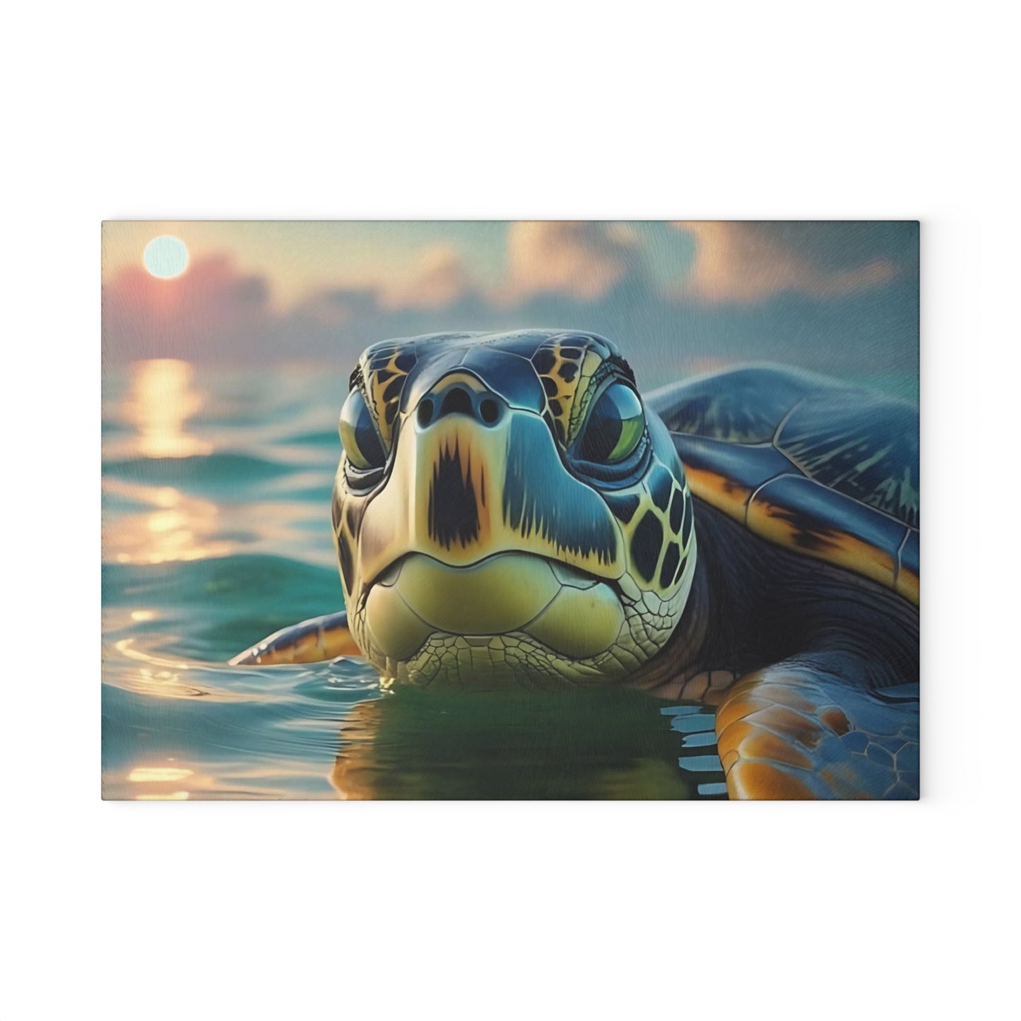 Tabla de cortar de vidrio con diseño de tortuga marina | Decoración de cocina con ambiente costero y oceánico