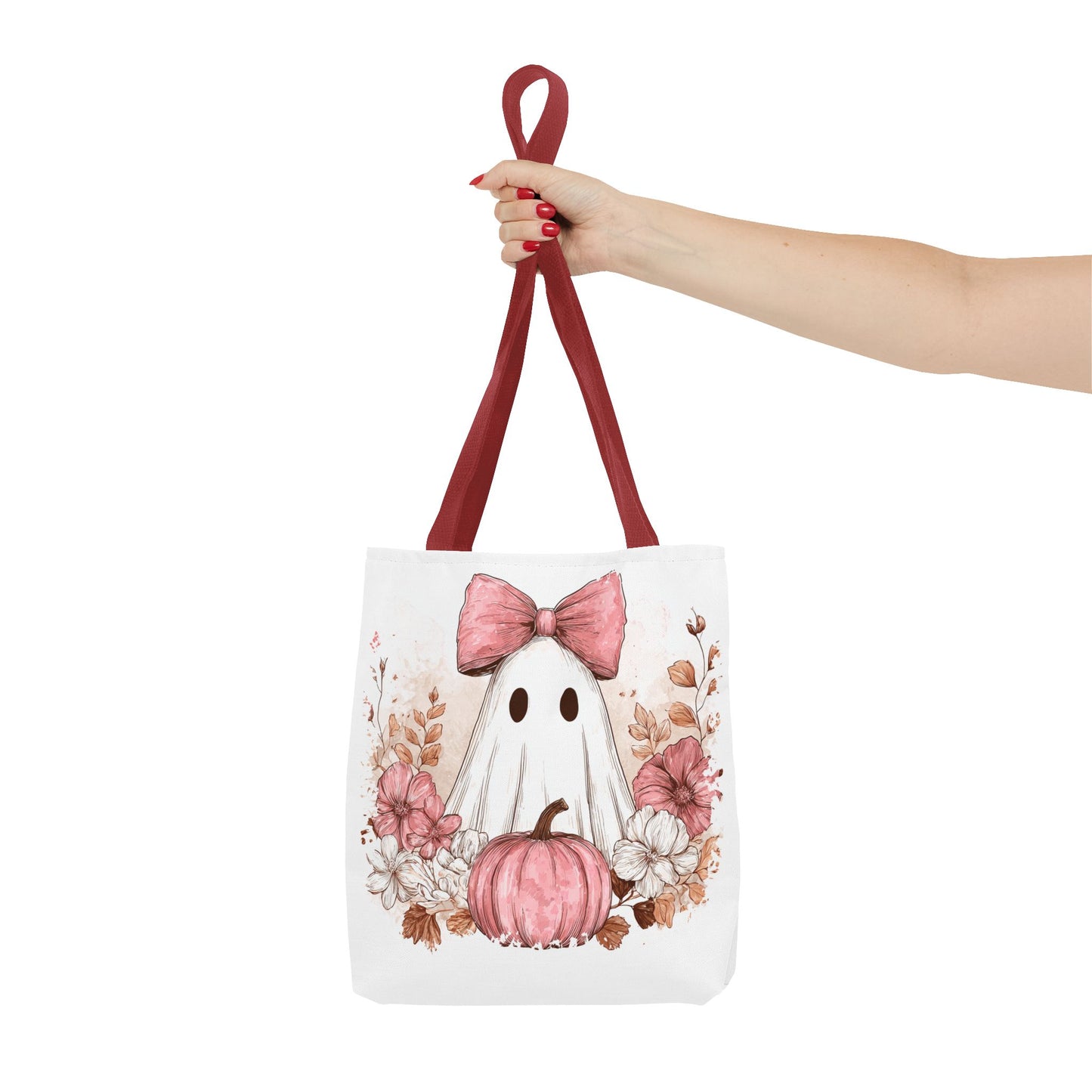๐ป Pink Bow Ghost Floral Halloween Tote Bag โ Spooky Cute with Fall Charm ๐๐
