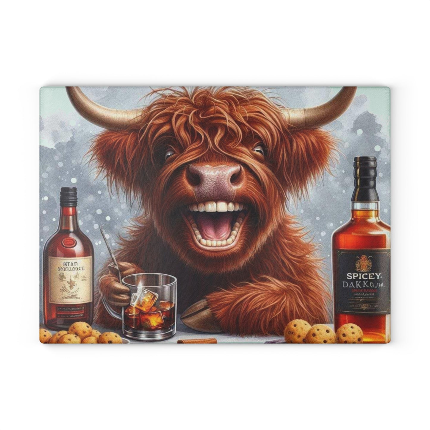 Tabla de cortar de vaca de las Tierras Altas, tabla de cortar de vidrio templado, tabla de charcutería, tabla de cortar, regalo de inauguración de la casa, tabla de cortar personalizada