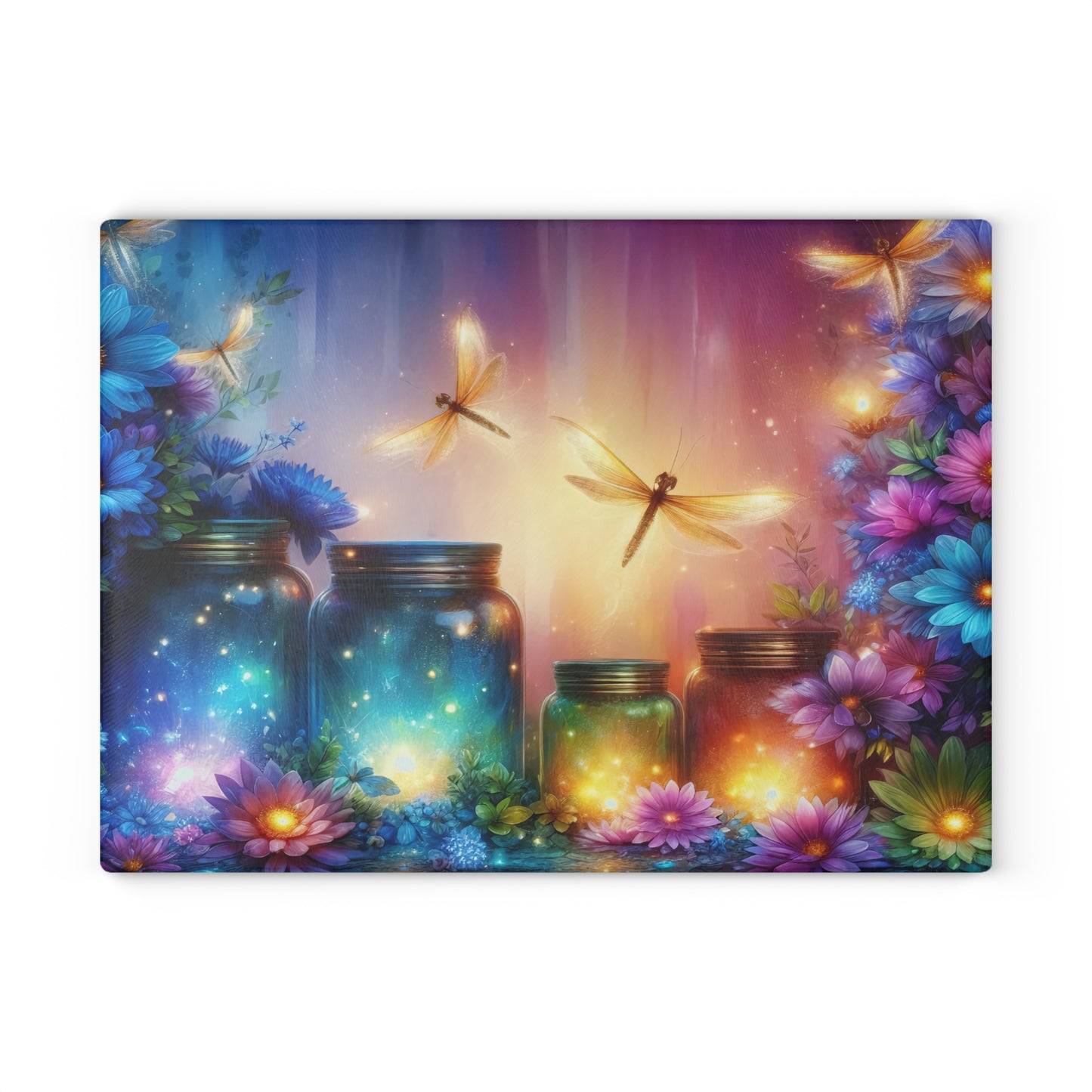 ✨🌸 Enchanted Dragonfly Glow Cutting Board – Magical Floral Garden Elegance 🌸✨