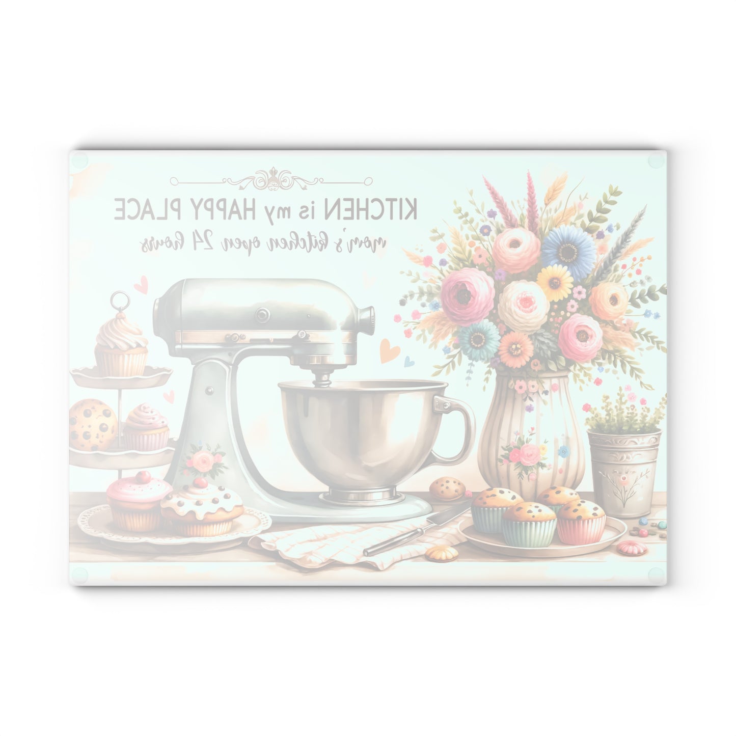 🧁 Kitchen Is My Happy Place Cutting Board – Whimsical Retro Charm for the Sweet-Hearted Baker