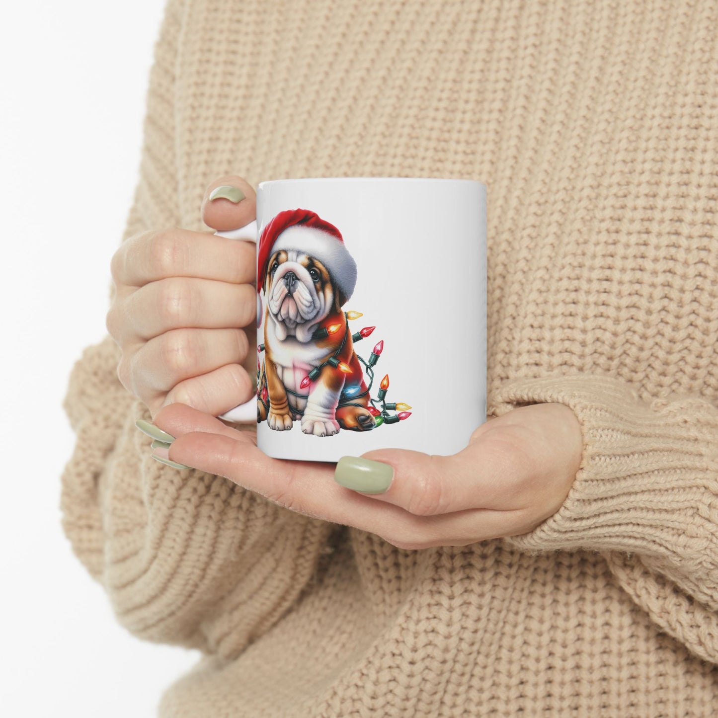 🎅 English Bulldog Christmas Lights Mug – Grumpy Pup, Jolly Spirit! 🐾☕