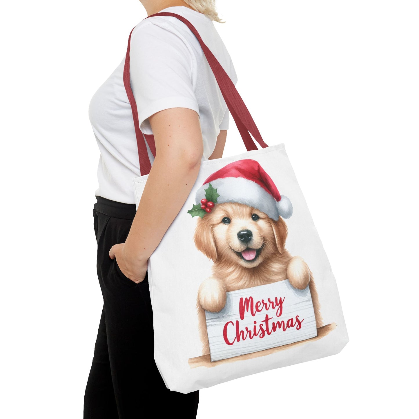 🐾 Golden Retriever “Merry Christmas” Tote Bag – Holiday Cheer in Every Carry 🎄