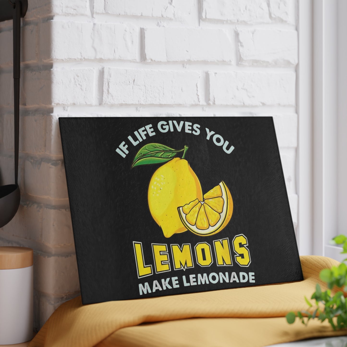 Tabla de cortar de vidrio “Si la vida te da limones…” – Decoración de cocina con cítricos brillantes