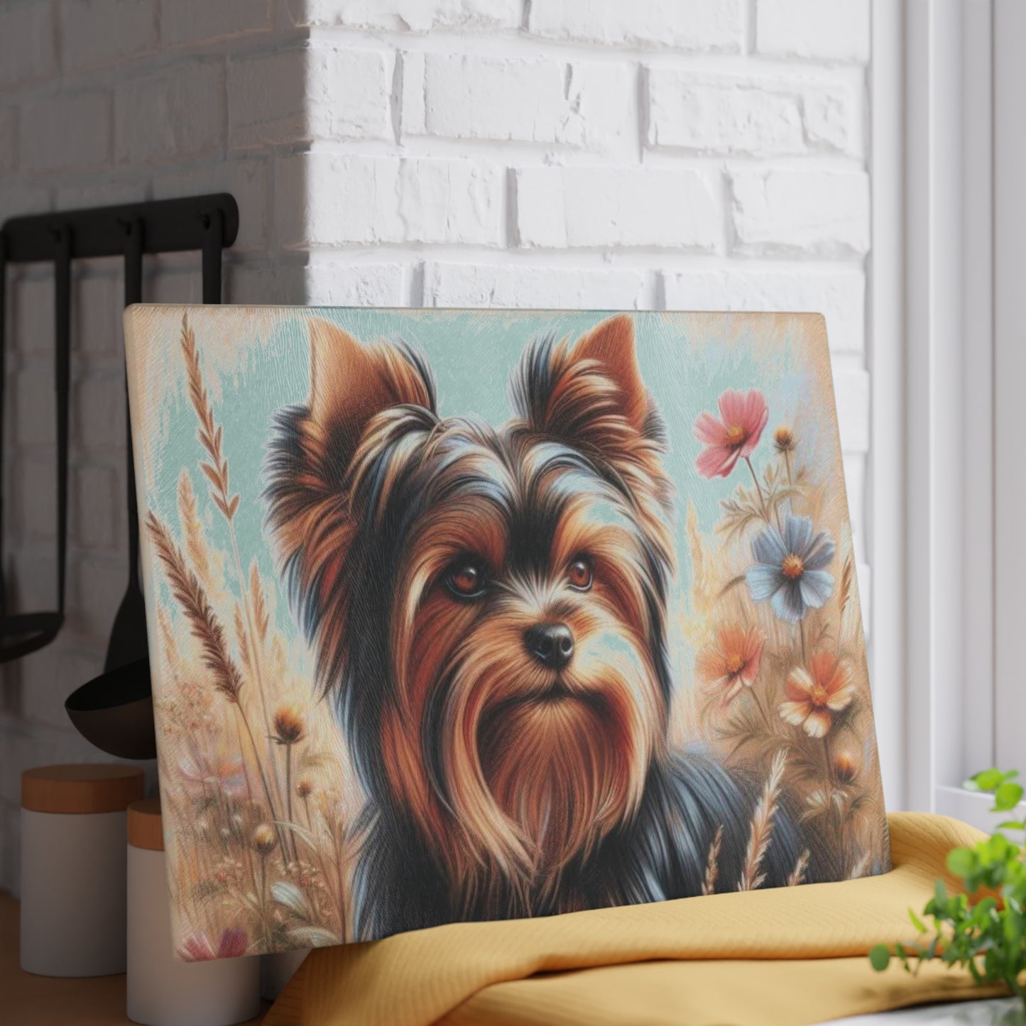 Yorkshire Terrier, tabla de cortar, regalo para amantes de los perros, vidrio templado, regalo de inauguración de la casa, amante de las mascotas, cocina con temática de perros, regalo de chef