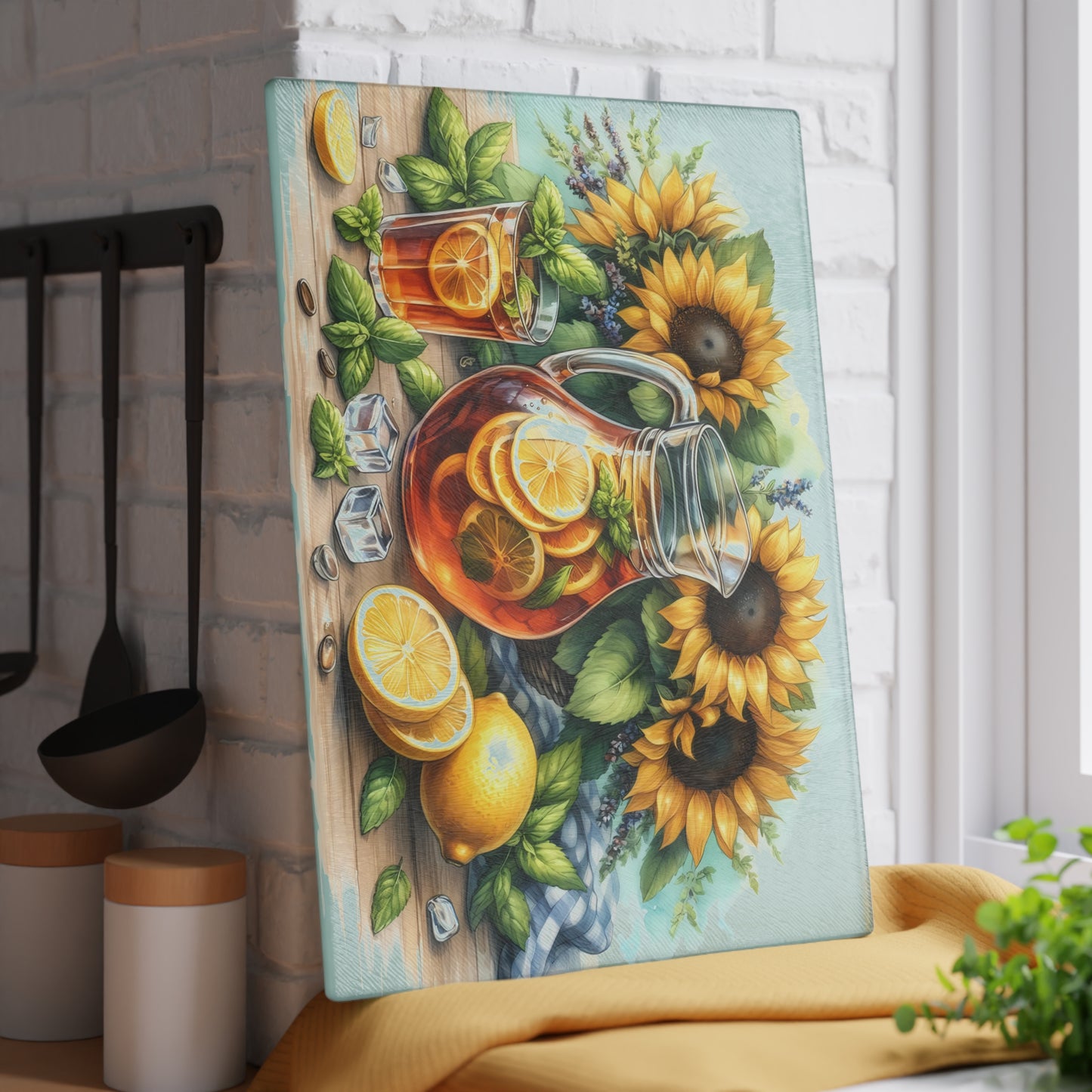 🍋 Sunflower Citrus Tea Cutting Board – Fresh Summer Flavor for Your Kitchen