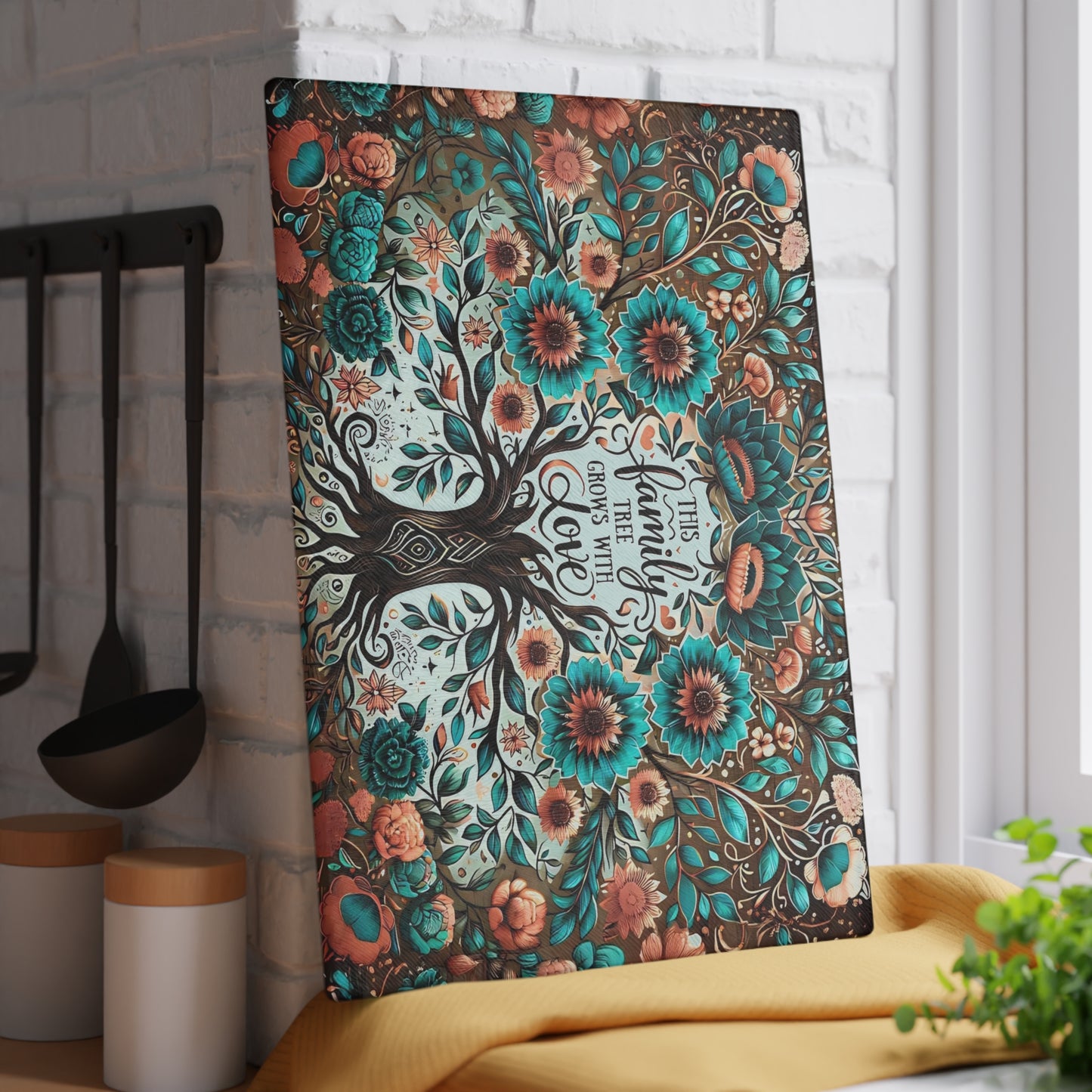 🌳💙 “This Family Tree Grows With Love” Floral Cutting Board – Farmhouse Rustic Kitchen Décor 🌸✨