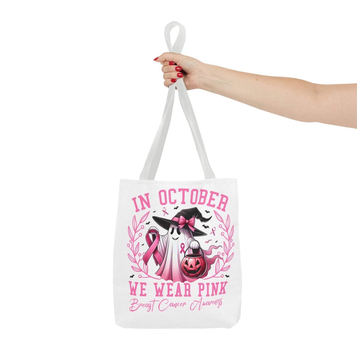 🎀 In October We Wear Pink Tote Bag – Breast Cancer Awareness with Spooky Charm 🎃