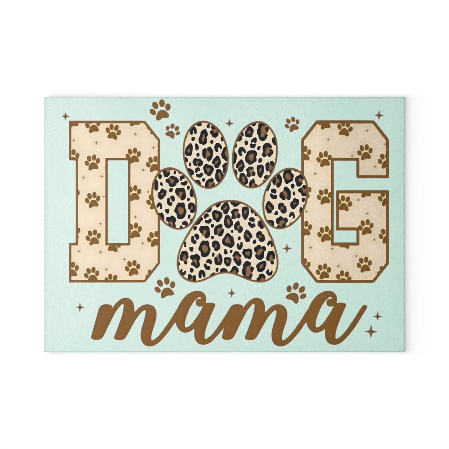 Tabla de cortar de vidrio templado Dog Mama – Diseño de huella de leopardo