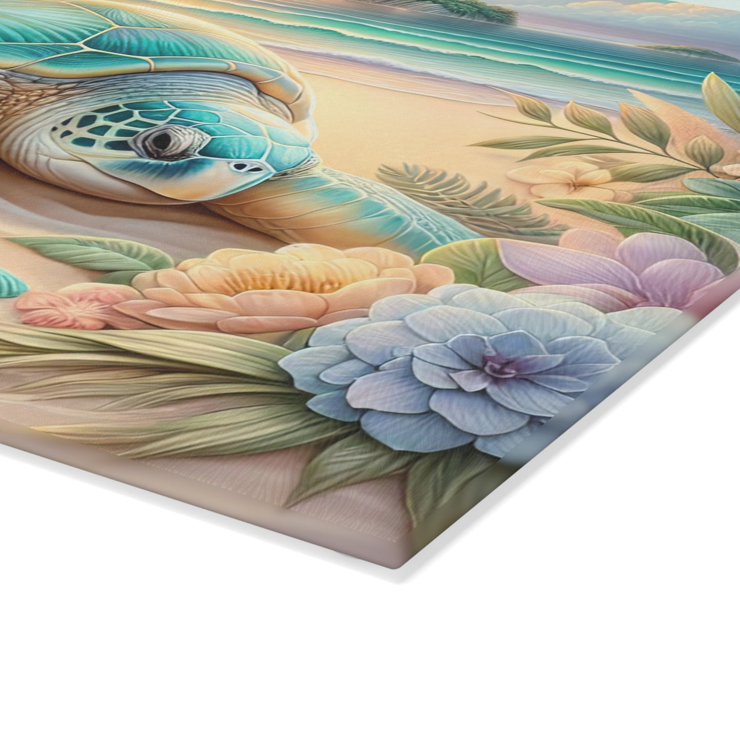 Tabla de cortar con diseño de tortuga marina y flores de playa: un escape tranquilo al océano para tu cocina