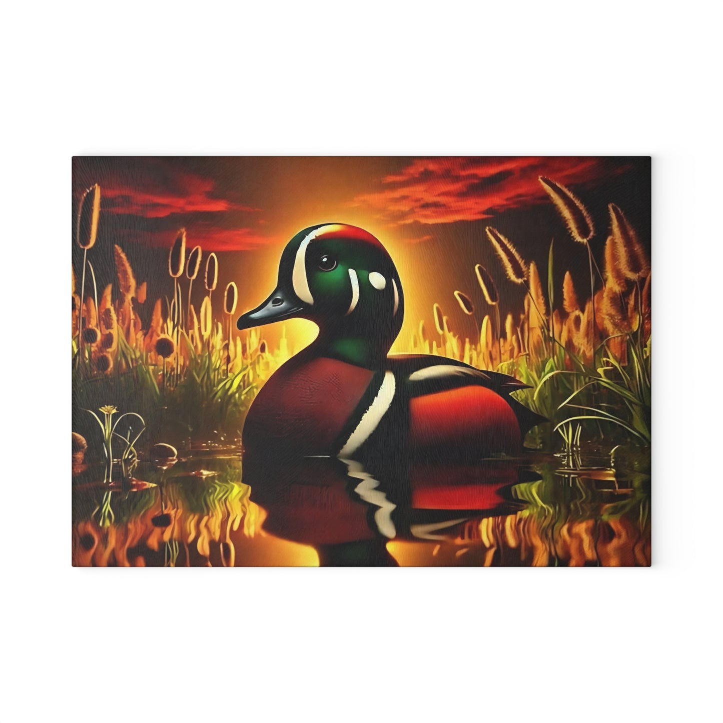 🦆 Sunset Marsh Duck Cutting Board – Vivid Waterfowl Charm for Rustic Kitchen Décor