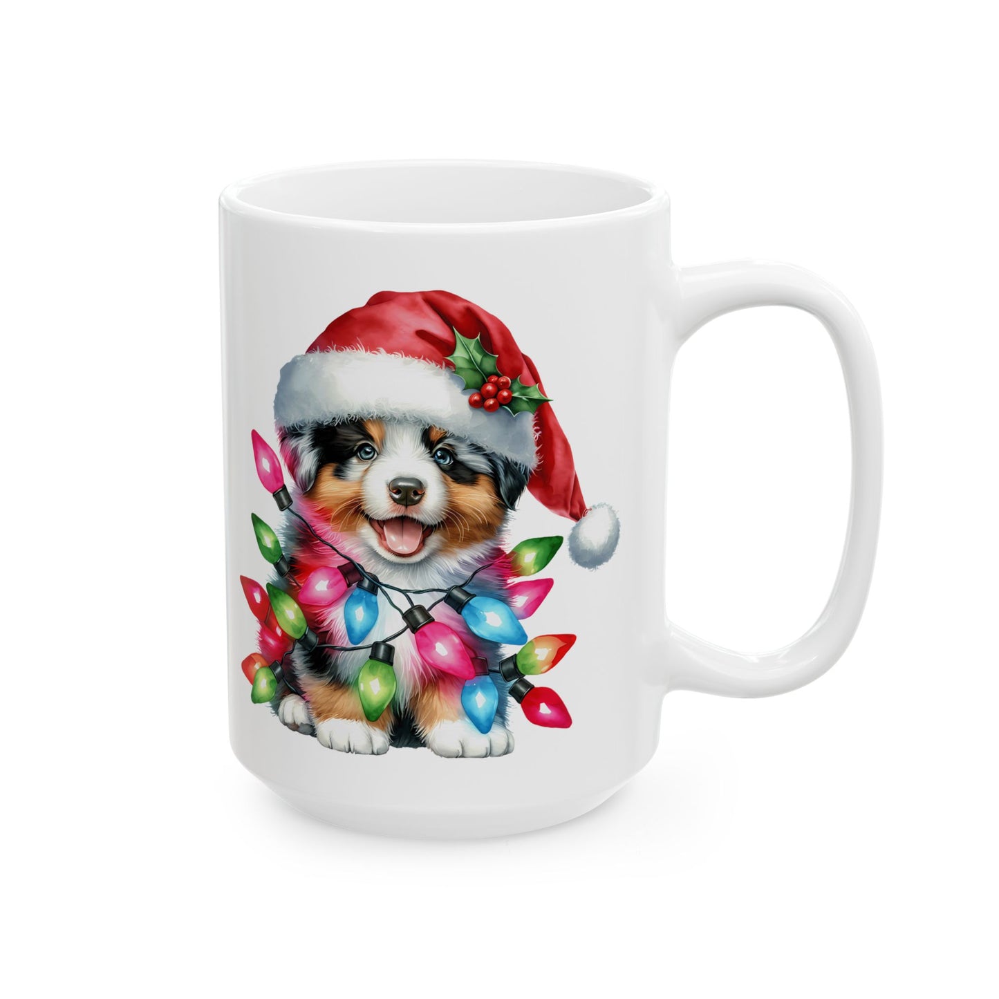🎅 Australian Shepherd Christmas Mug – Santa Paws with Holiday Sparkle 🌟