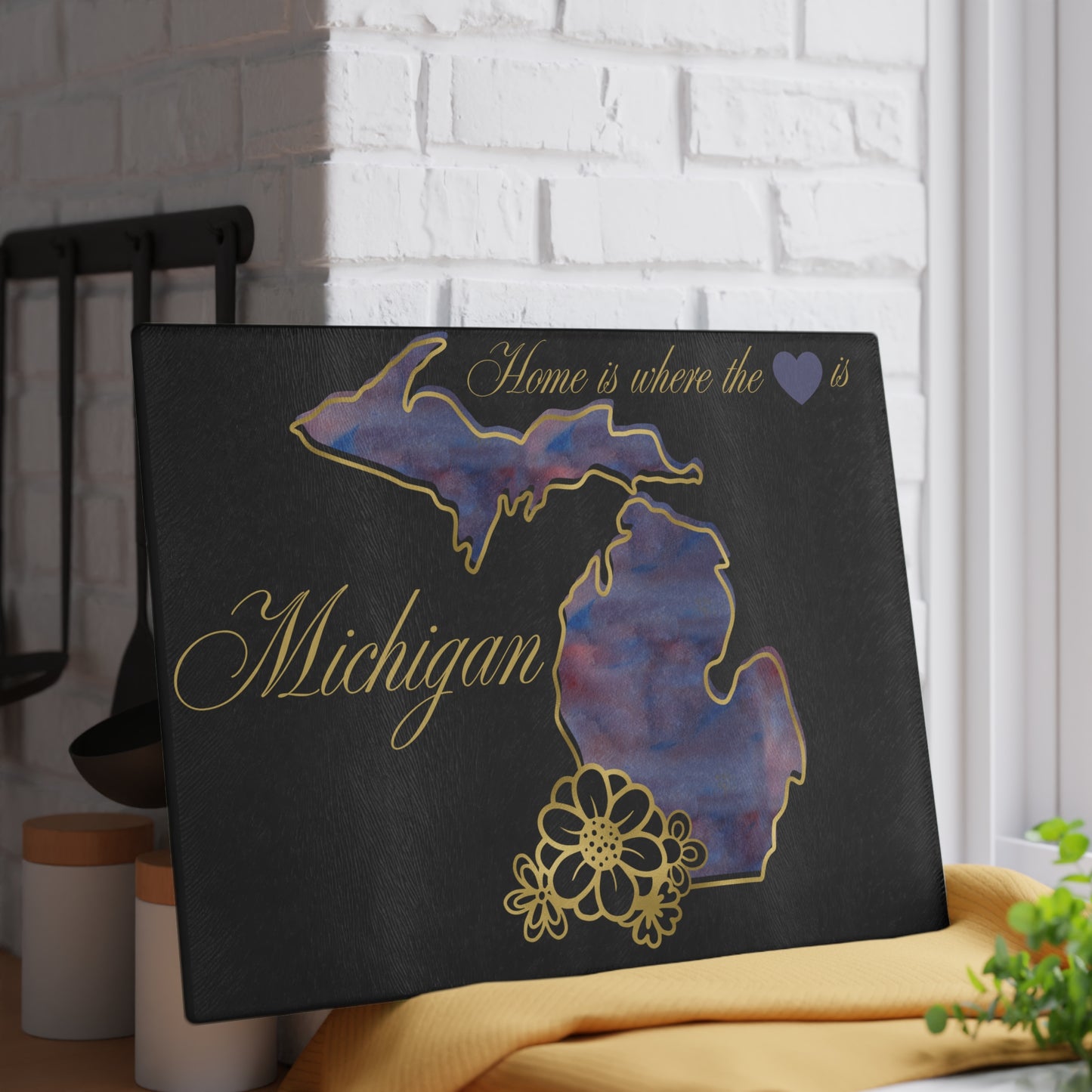 💜 Michigan Floral Cutting Board – Bold Lakeside Beauty with Artistic Elegance 🌺