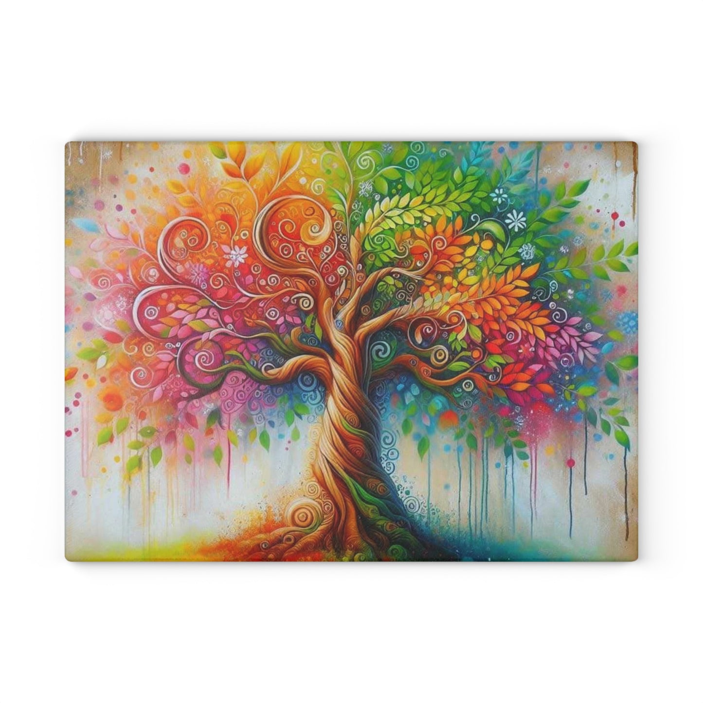 Colorful Tree of Life Tempered Glass Cutting Board