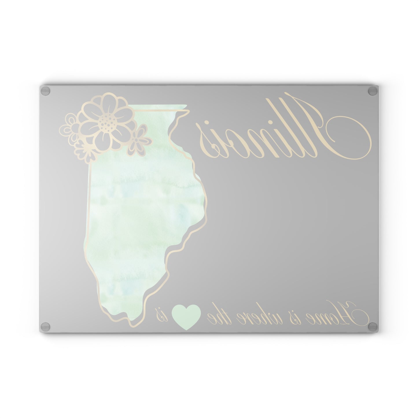💚 Illinois State Cutting Board – Soft Watercolors & Midwest Heart