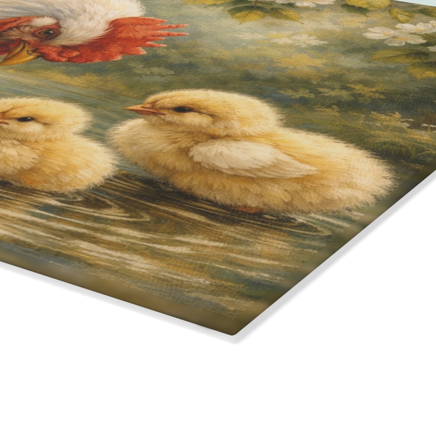 Mother Hen and Chicks Glass Cutting Board – Farmhouse Chicken Kitchen Decor