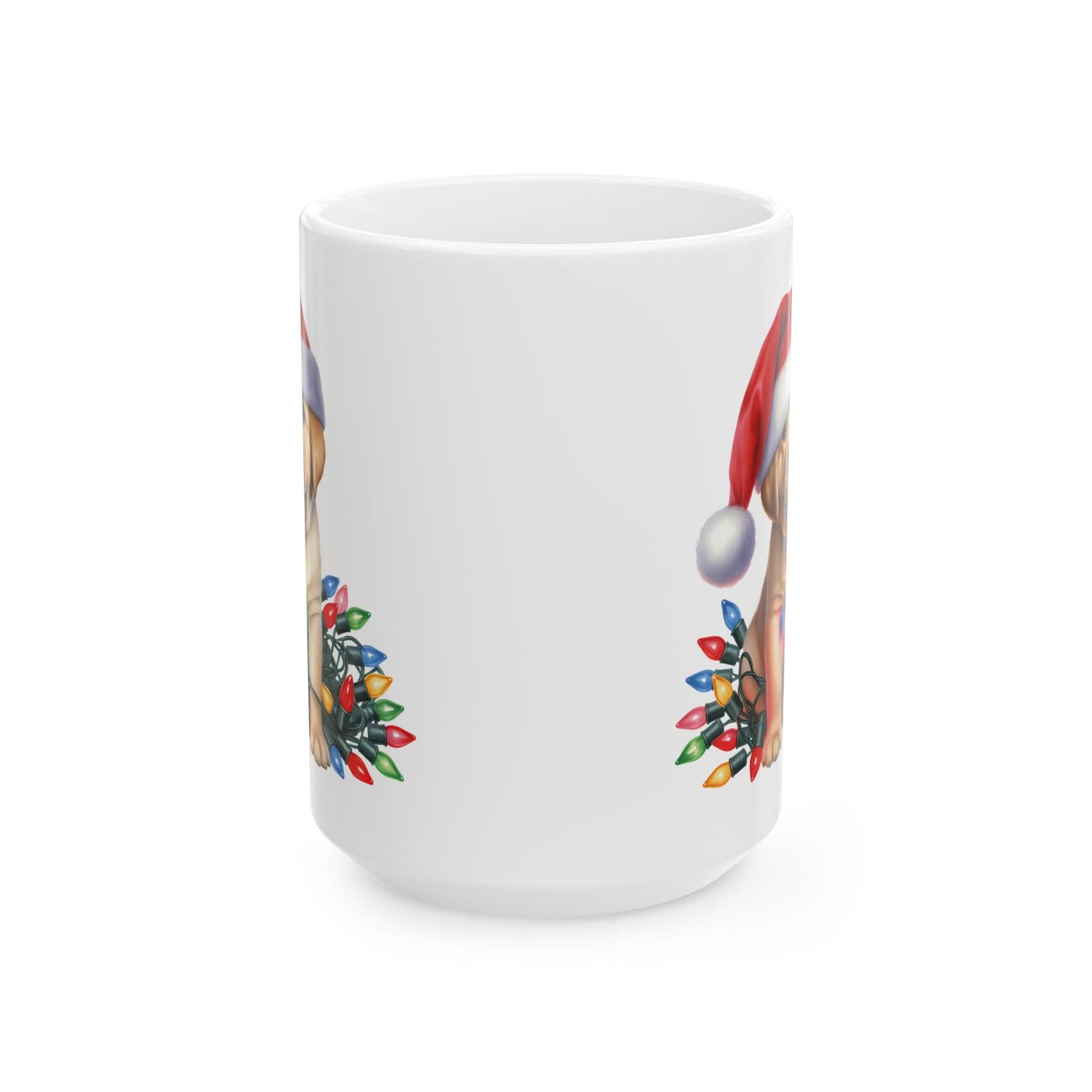 🎄 Labrador Puppy Christmas Mug – Santa Hat & Holiday Lights Cheer 🐾
