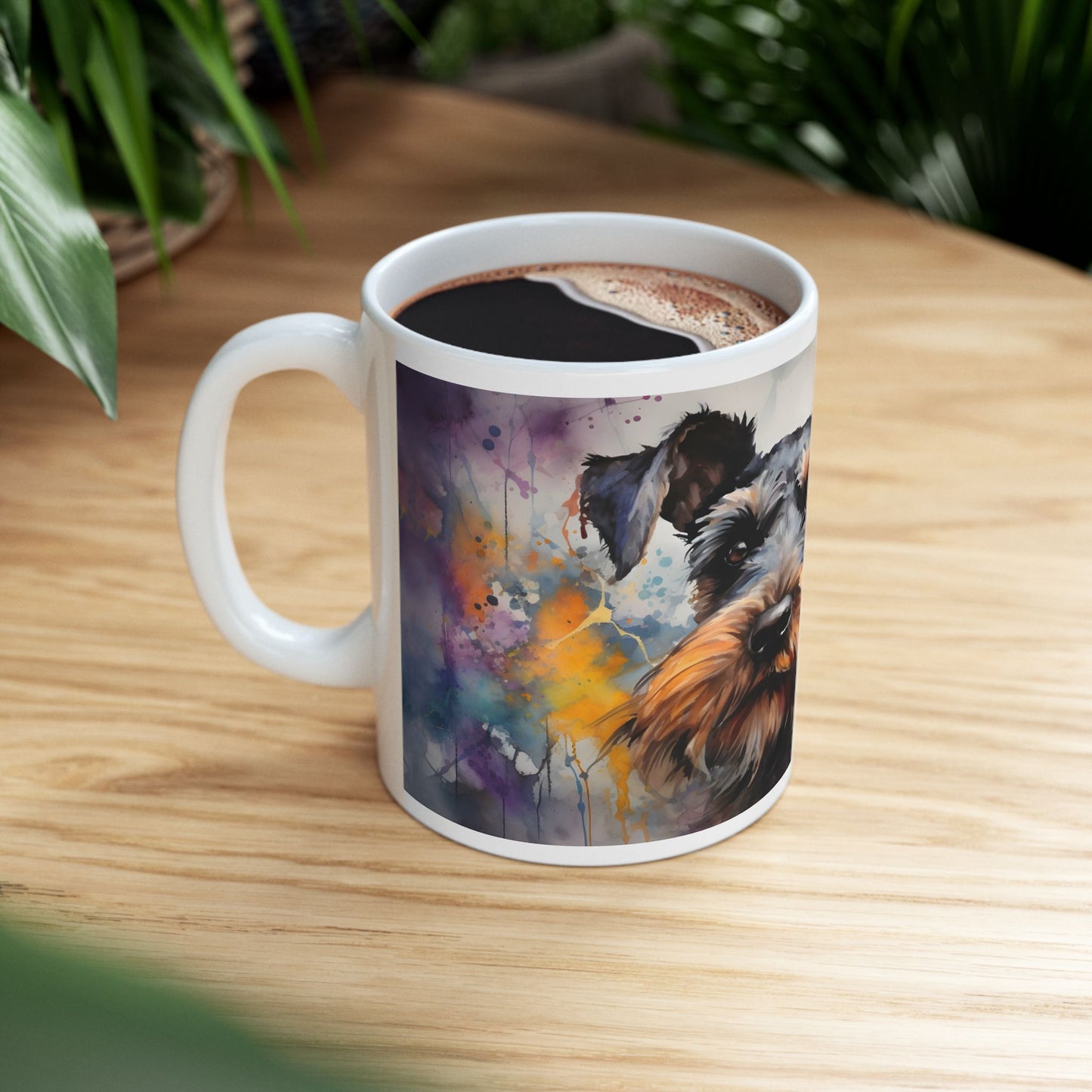Taza de acuarela con diseño de Schnauzer: ¡Un toque de personalidad y color!