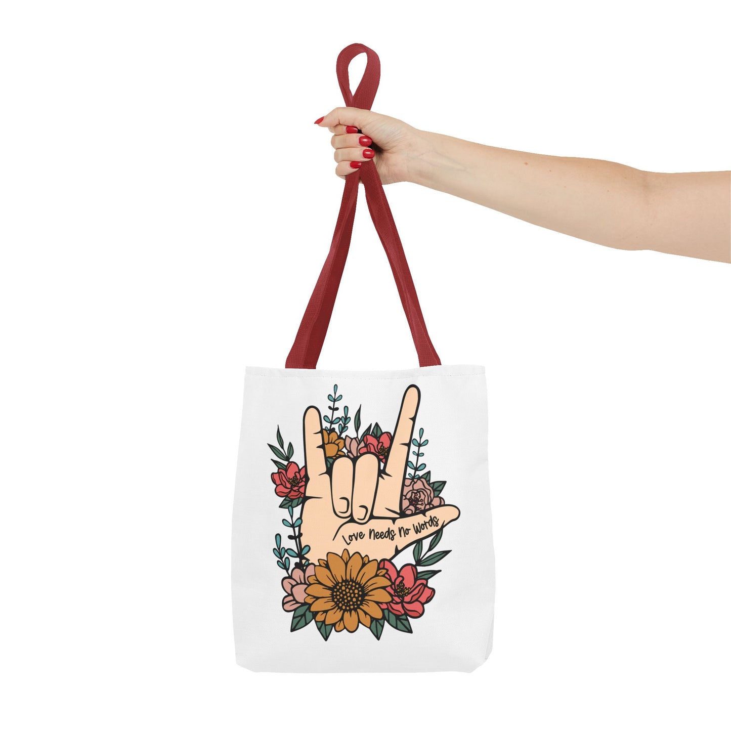 Bolsa de tela con gesto de "Te amo" en ASL (siglas en inglés)