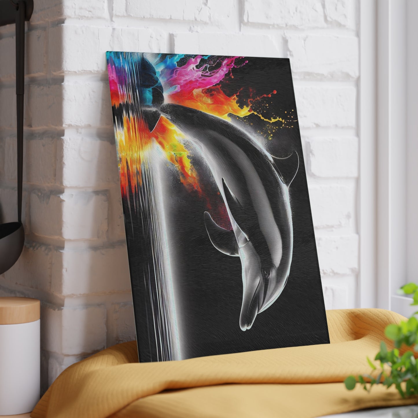 Tabla de cortar con diseño de delfín, vidrio templado con vibrantes escenas de delfines, regalo para chef, regalo para ella, regalo de boda o inauguración de la casa.