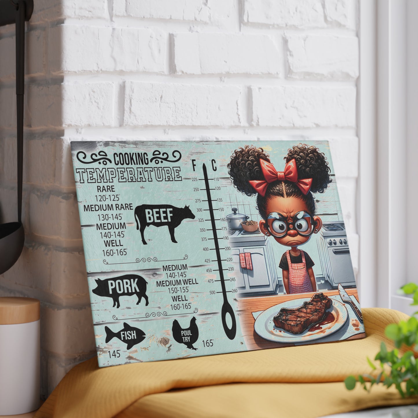 🍴 Funny Cooking Temperature Chart Cutting Board – Sassy Kitchen Decor with a Side of Humor