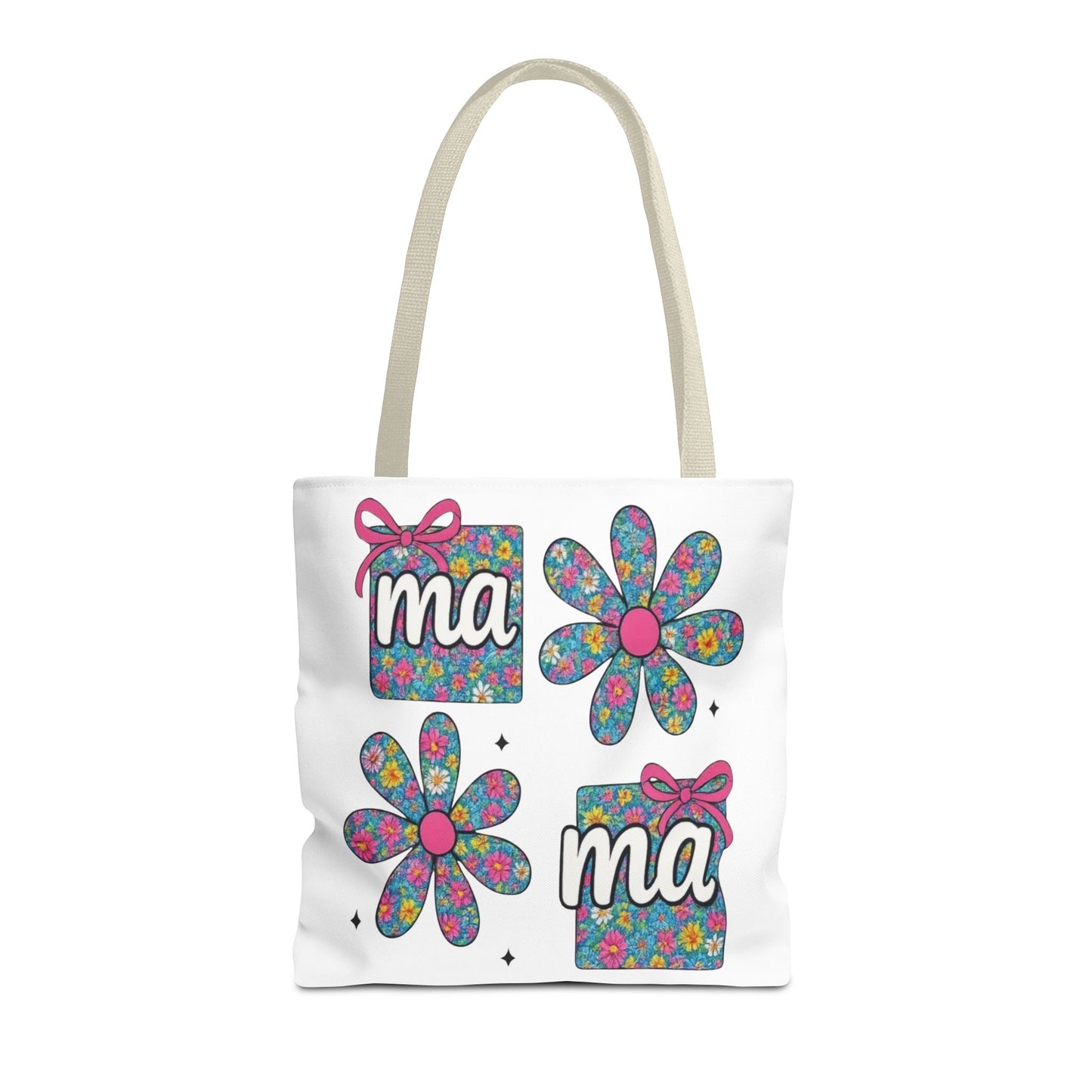 Bolso Tote Floral "ma": Un Accesorio Divertido y Brillante para Mamá