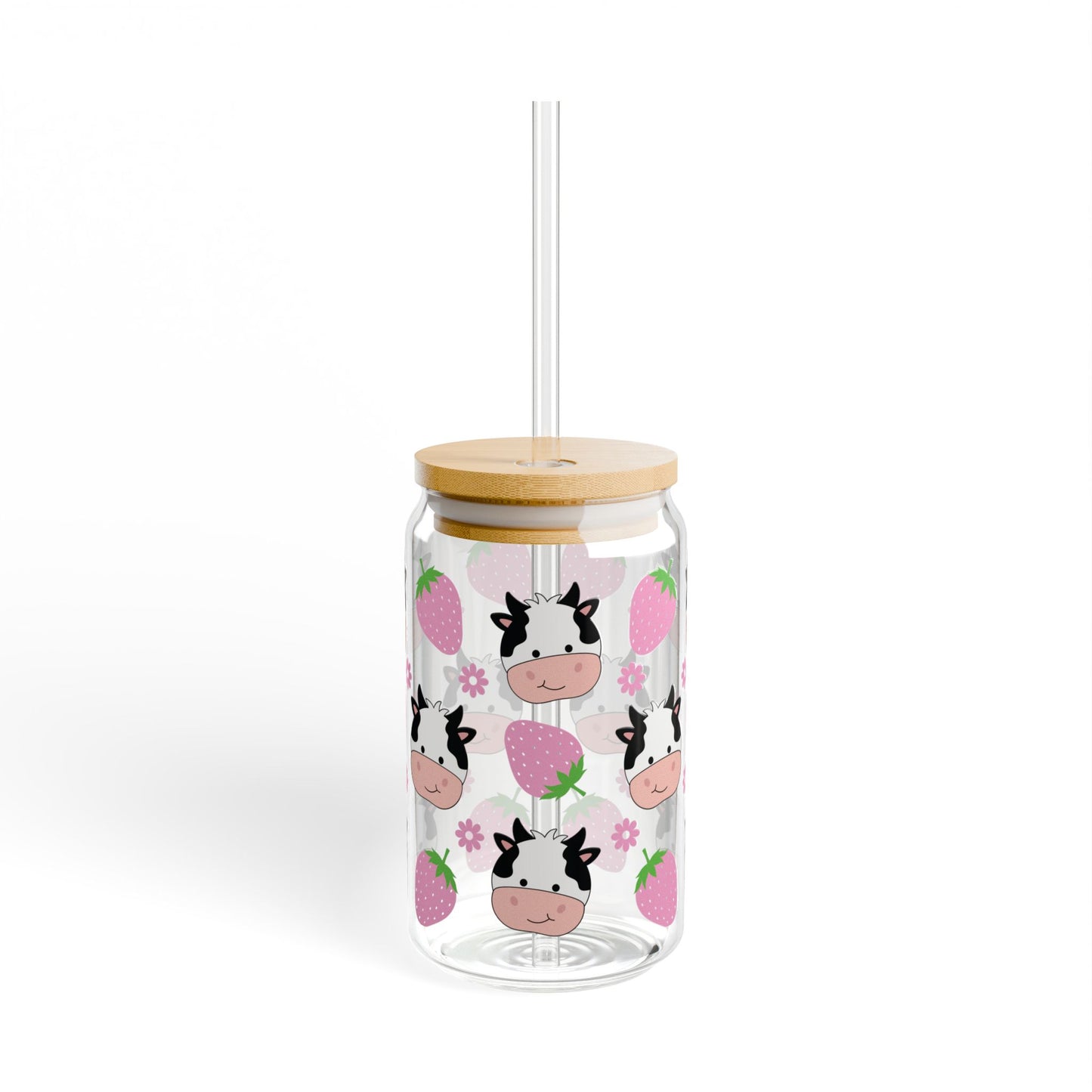 🍓🐮 Strawberry Cow Sipper Glass – Sweet Sips with Farmyard Charm! 🌸