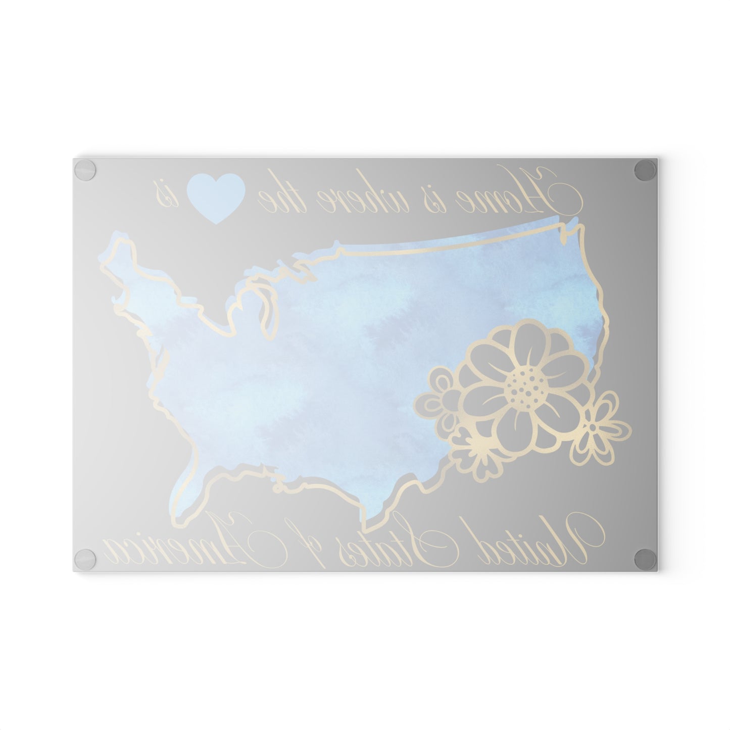 USA Floral Cutting Board – Blue Watercolor Elegance with Golden American Charm 💙