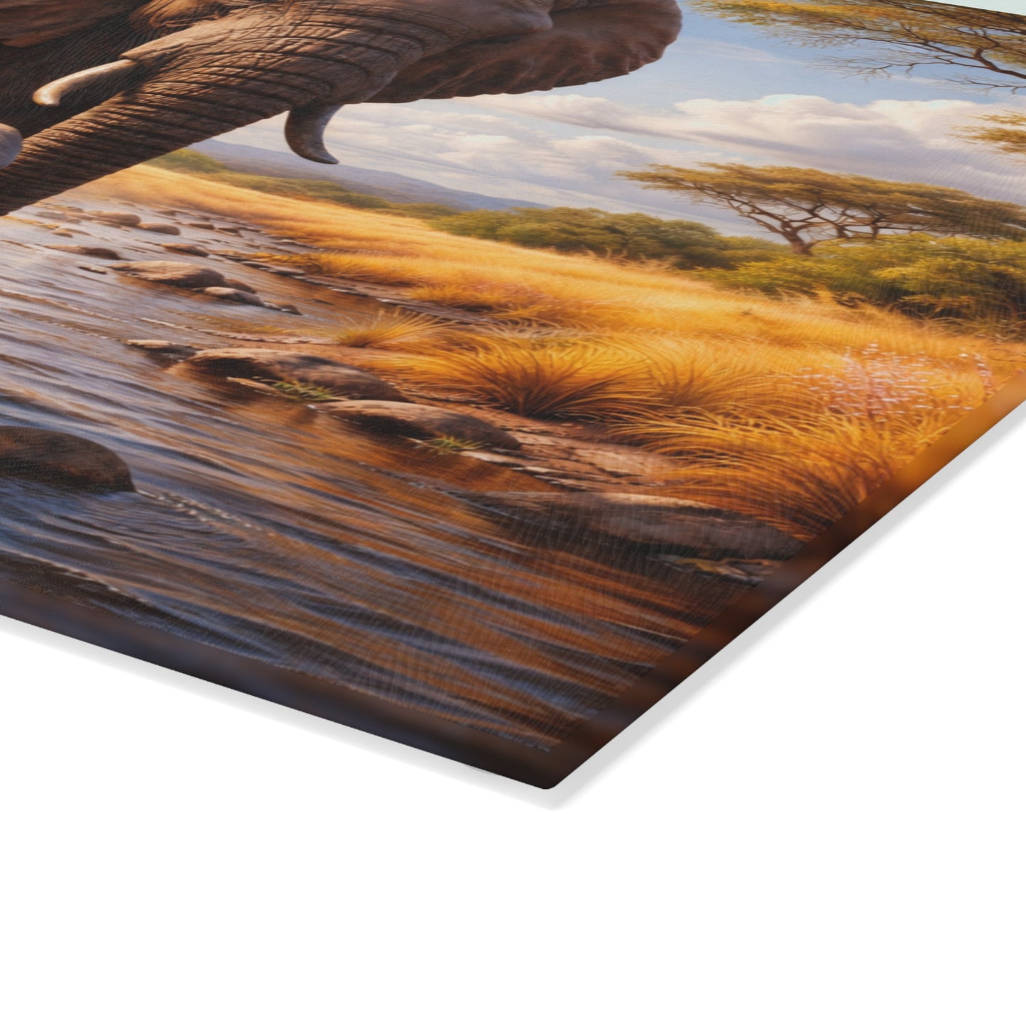 Mother & Baby Elephant Glass Cutting Board – African Safari Wildlife Kitchen Art