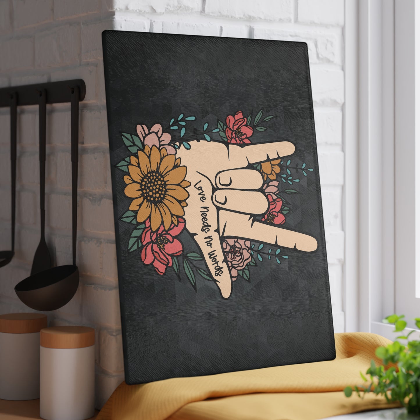 "I Love You Sign Language Tempered Glass Cutting Board & Display Piece"
