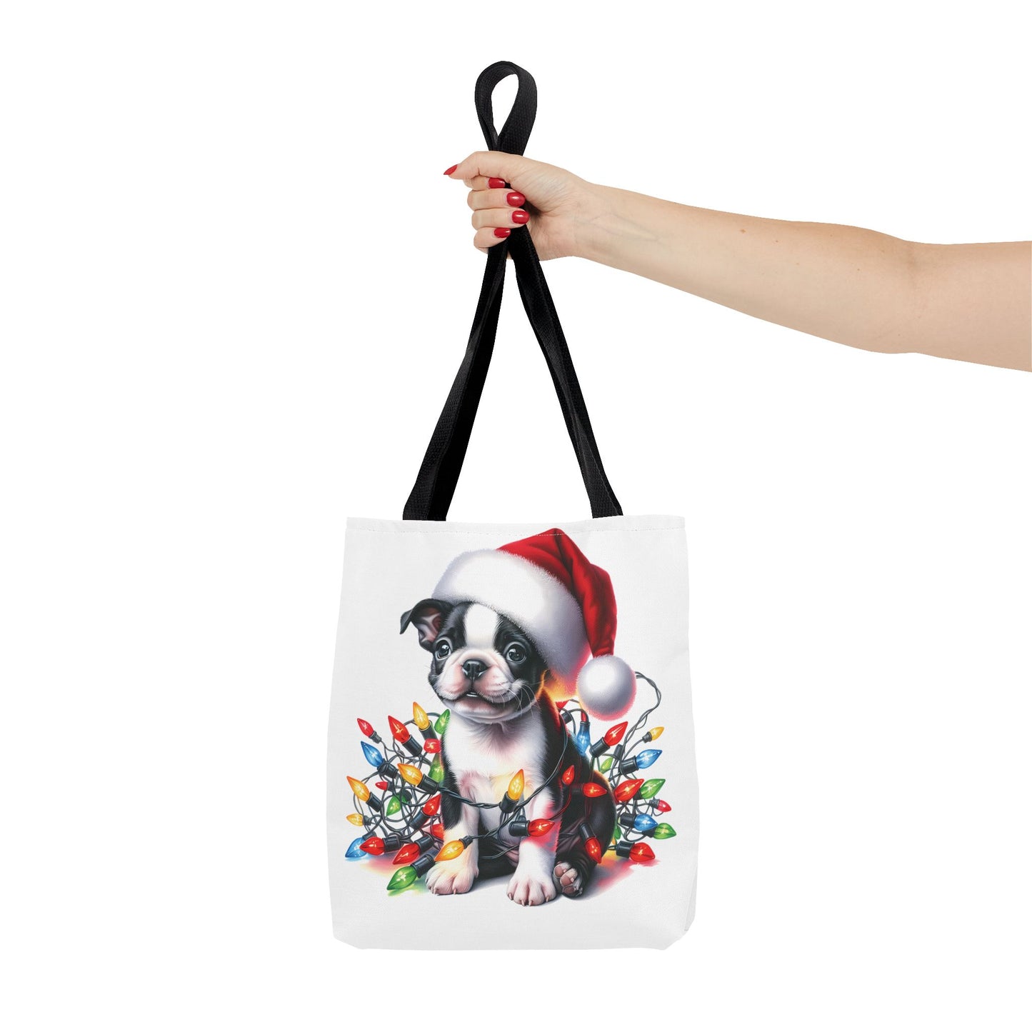 👜 Boston Terrier Christmas Lights Tote Bag – Holiday Sparkle Meets Puppy Love 🎄