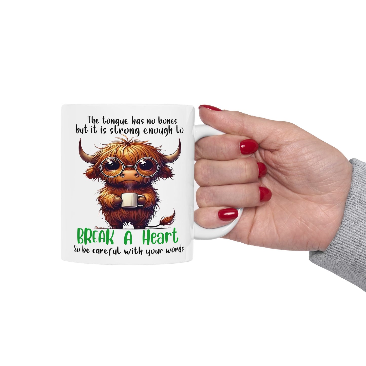Taza de café "Rompe un corazón" de vaca de las Tierras Altas: un dulce recordatorio con un mensaje poderoso