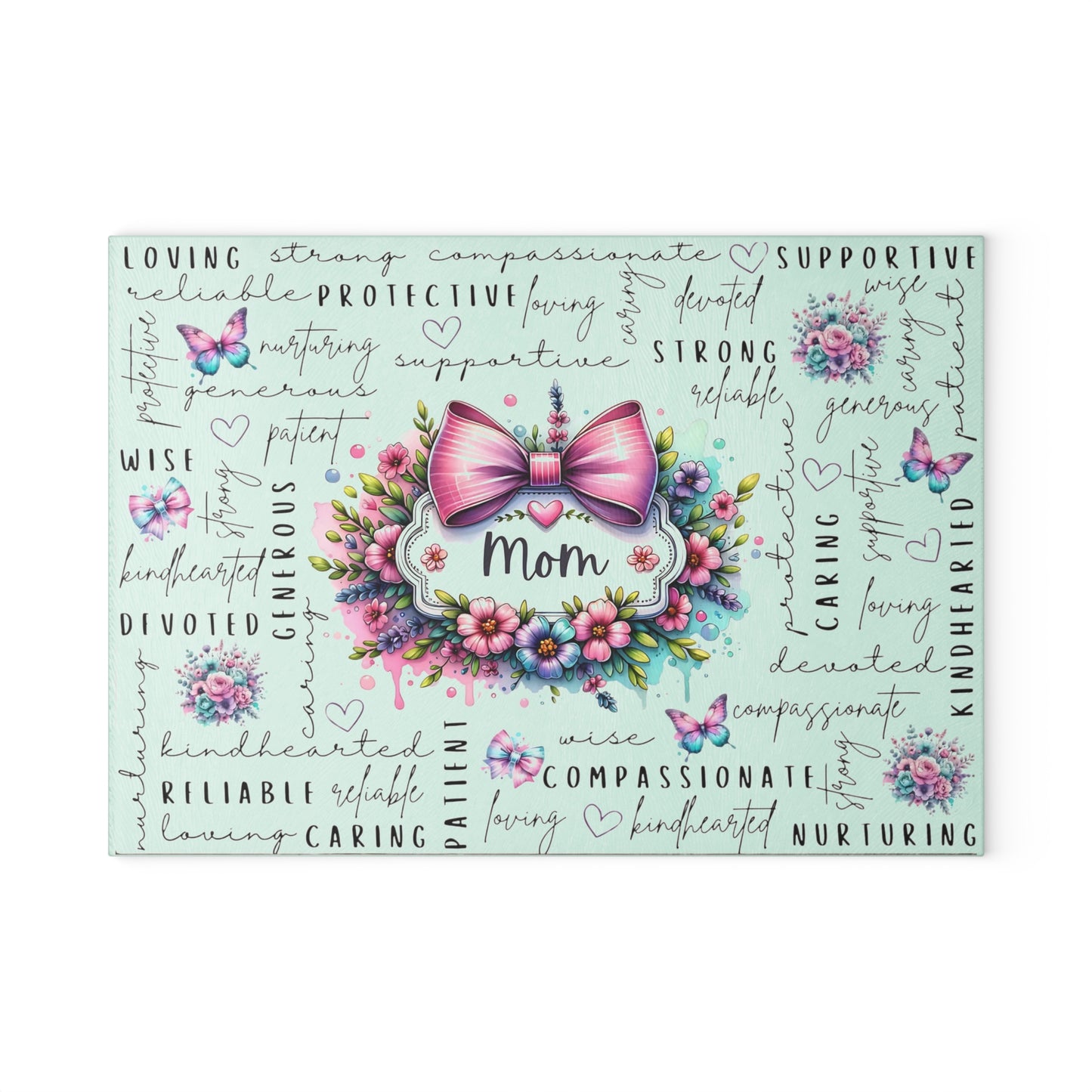 🐾🌸 Mom Pink Bow Floral Cutting Board – Elegant Gift of Love for the Heart of the Home 💕🌼