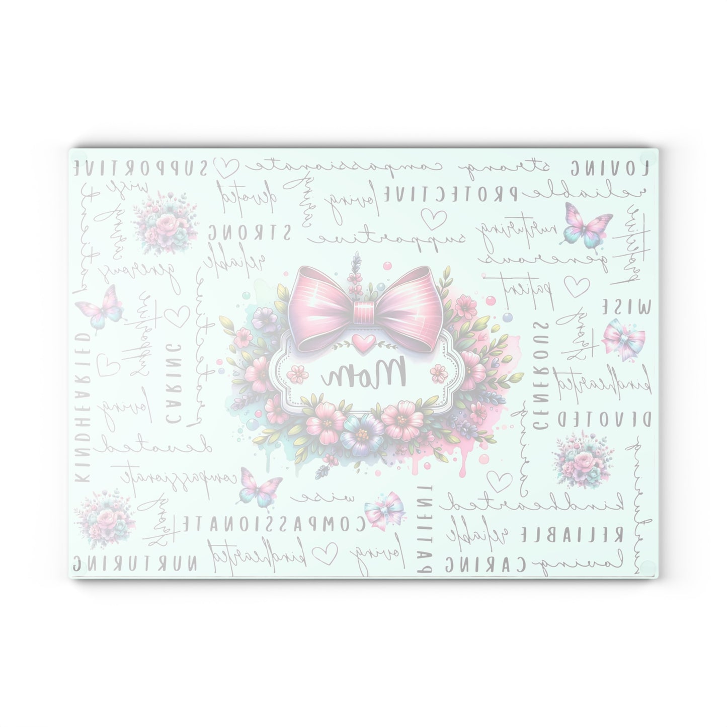 🐾🌸 Mom Pink Bow Floral Cutting Board – Elegant Gift of Love for the Heart of the Home 💕🌼