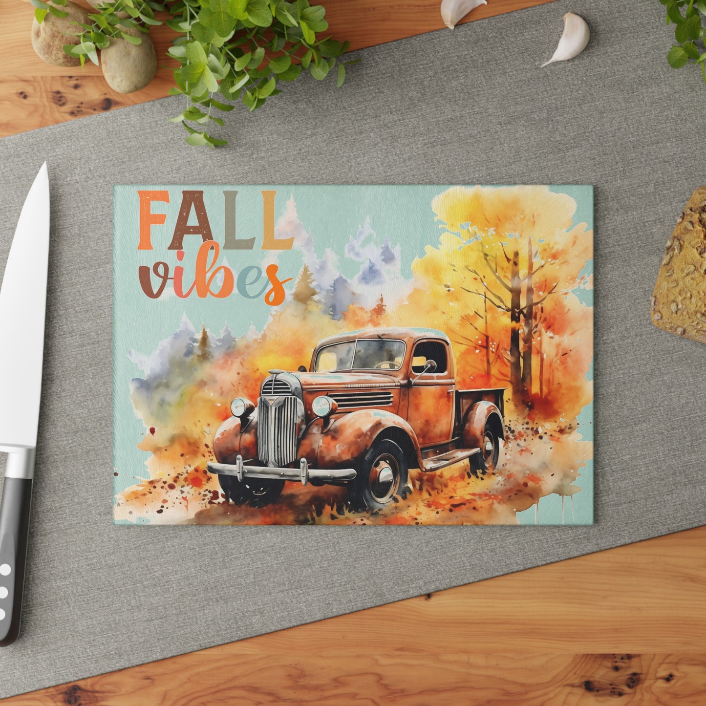 🍁 Fall Vibes Vintage Truck Cutting Board – Cozy Autumn Charm for Your Kitchen
