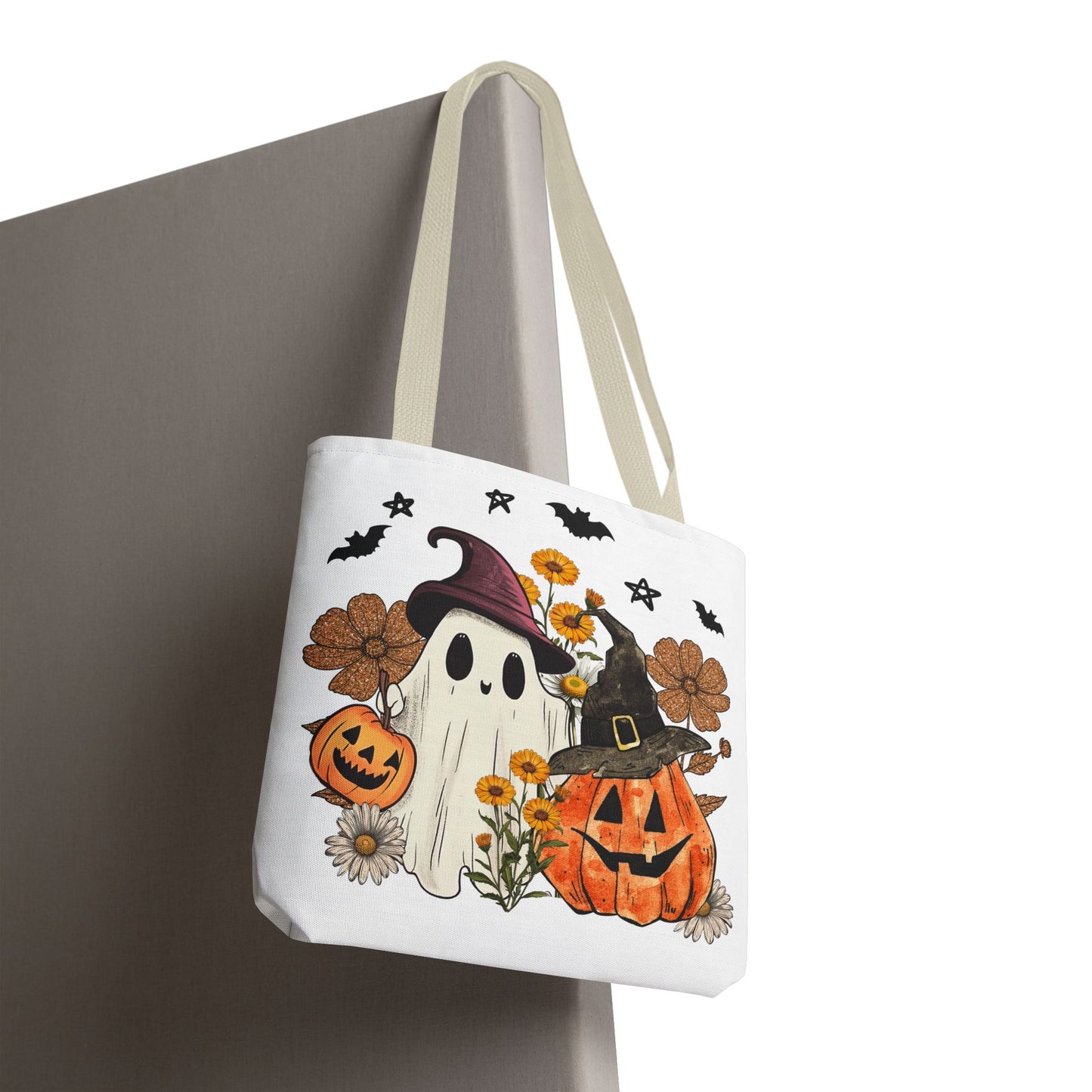 🎃 Ghost & Pumpkin Floral Tote Bag – Whimsical Halloween Charm 👻👜