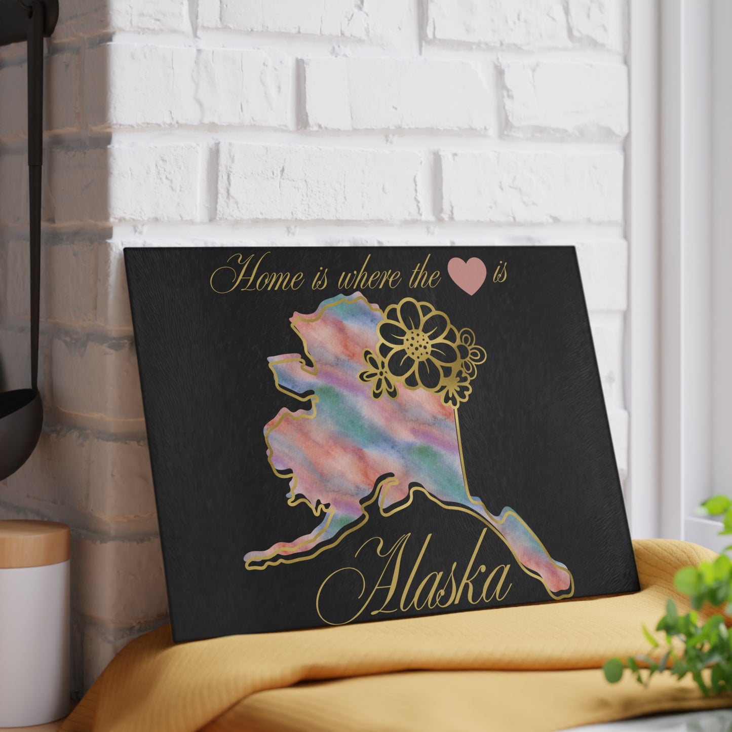 🌈 Alaska Floral Cutting Board – Rainbow Watercolor Charm for The Last Frontier 🌸