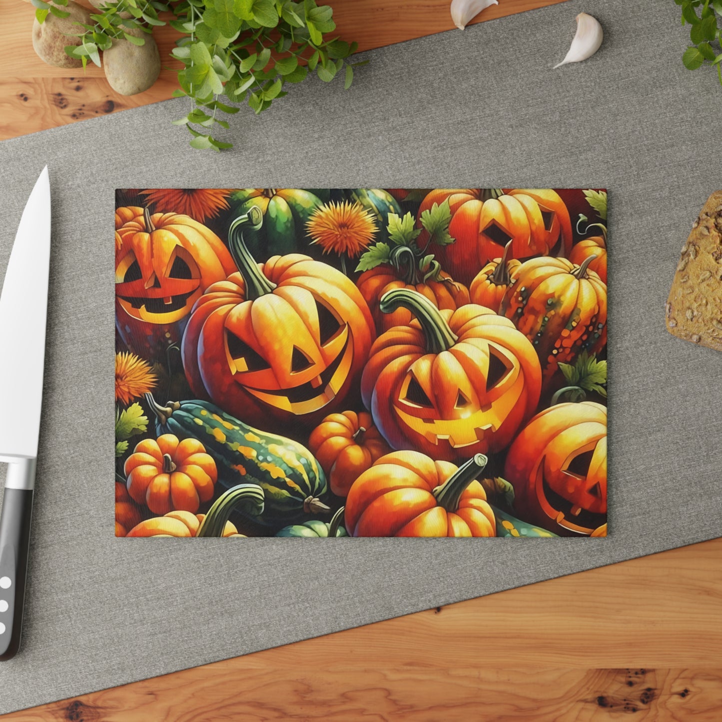 🎃🕸️ Jack-O’-Lantern Pumpkin Patch Cutting Board – Spooky & Festive Kitchen Charm 🧡🖤